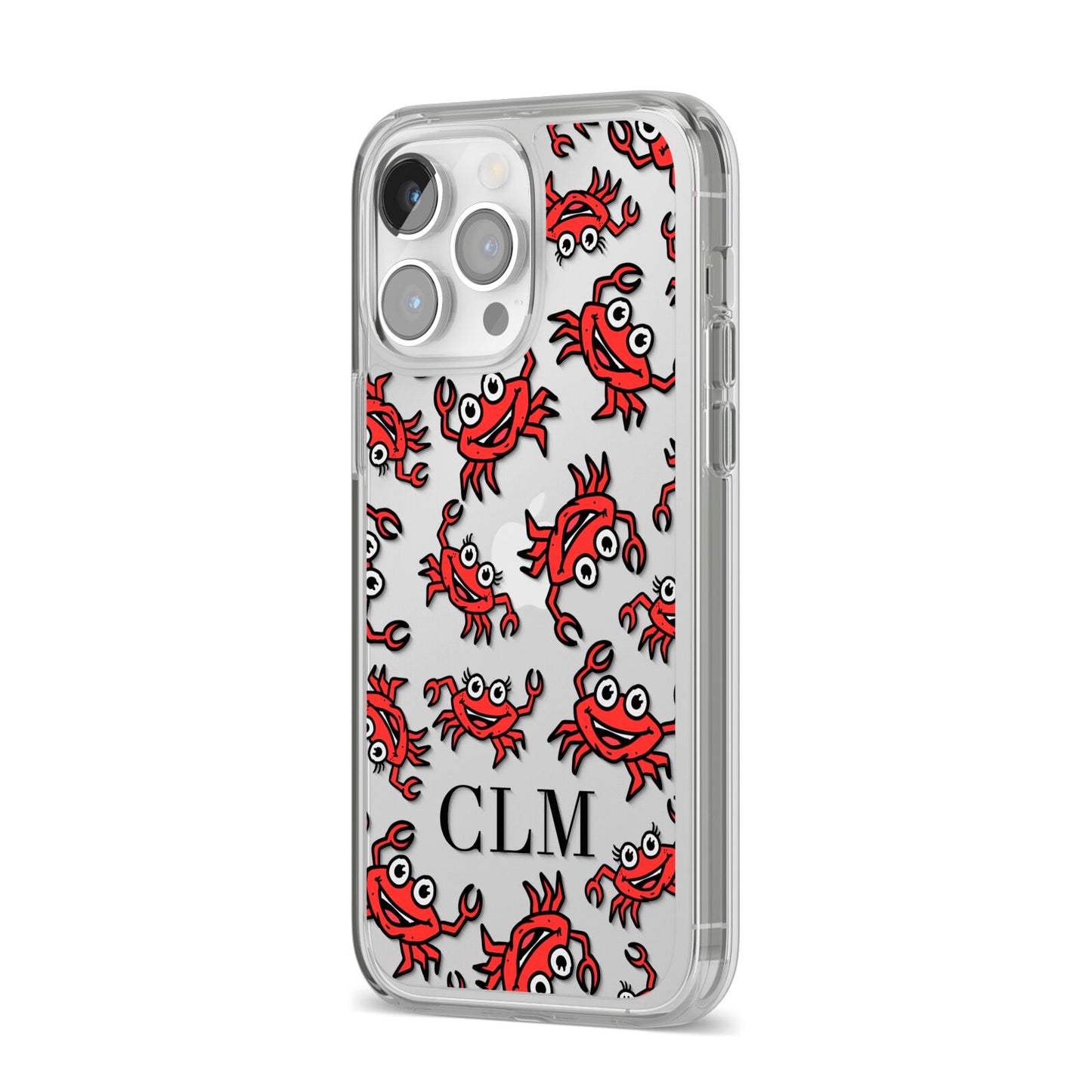 Personalised Crab Initials Clear iPhone 14 Pro Max Clear Tough Case Silver Angled Image