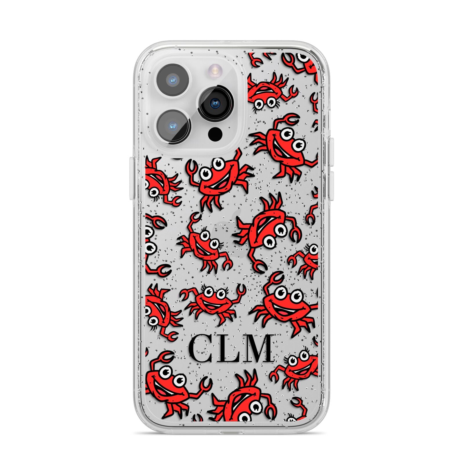 Personalised Crab Initials Clear iPhone 14 Pro Max Glitter Tough Case Silver