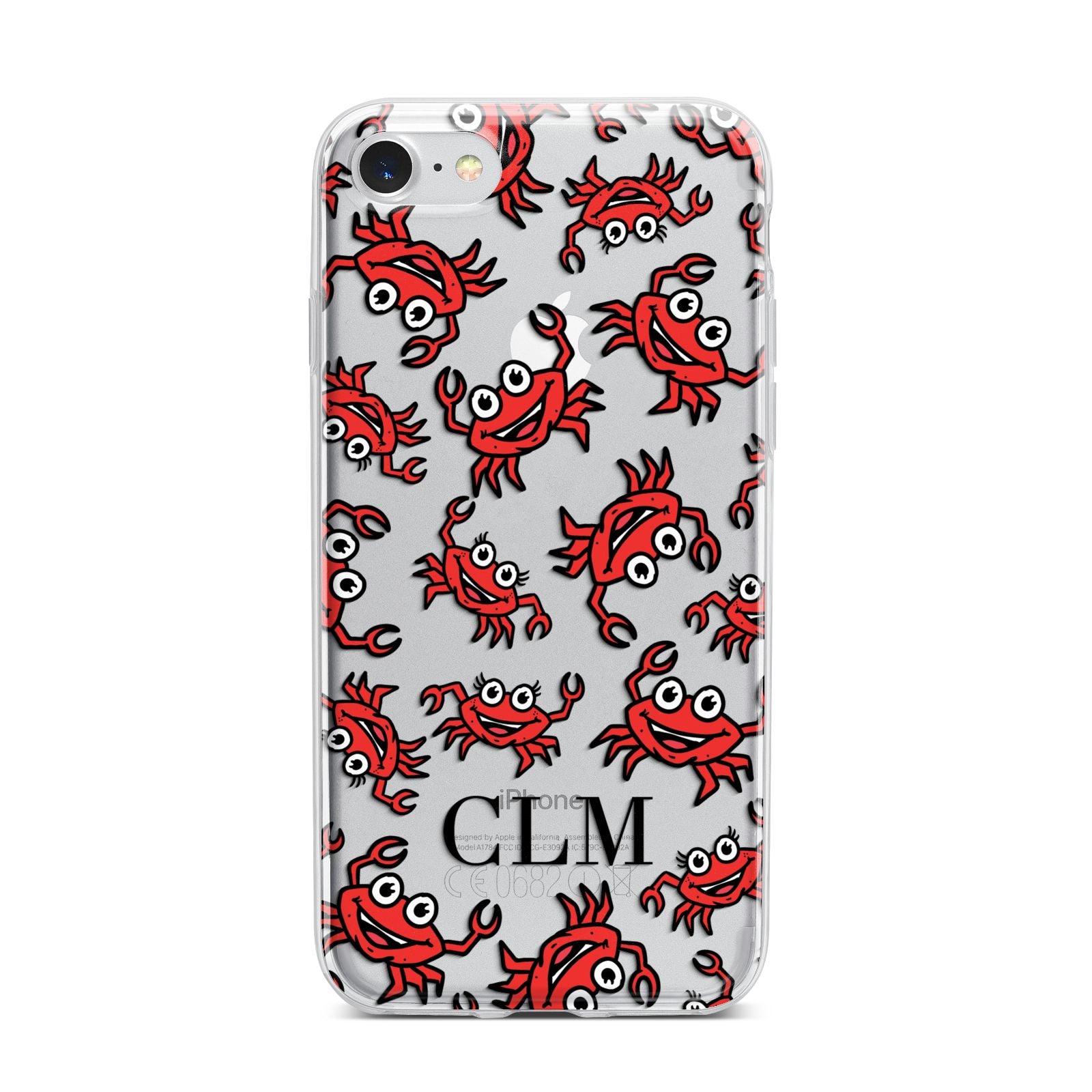 Personalised Crab Initials Clear iPhone 7 Bumper Case on Silver iPhone