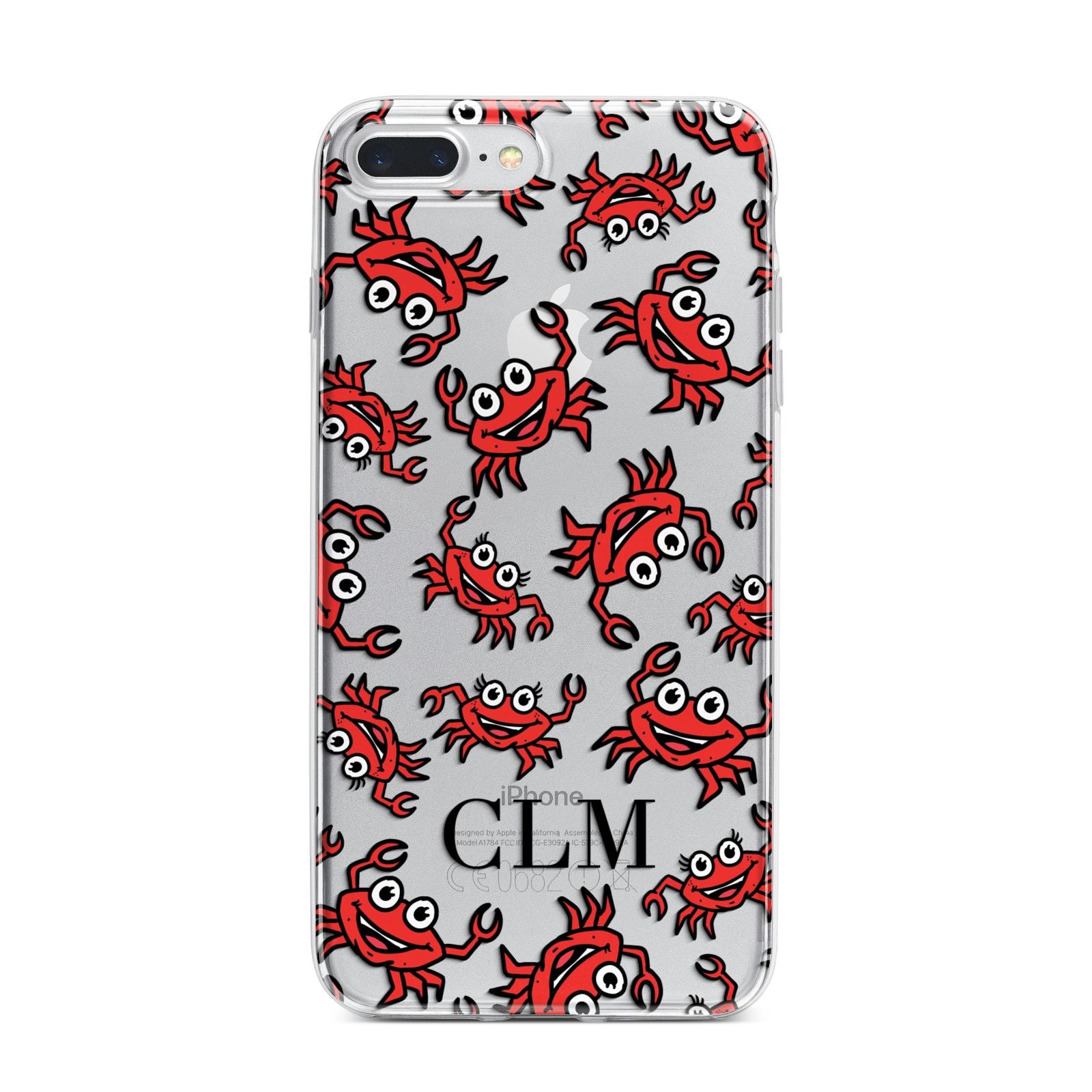 Personalised Crab Initials Clear iPhone 7 Plus Bumper Case on Silver iPhone