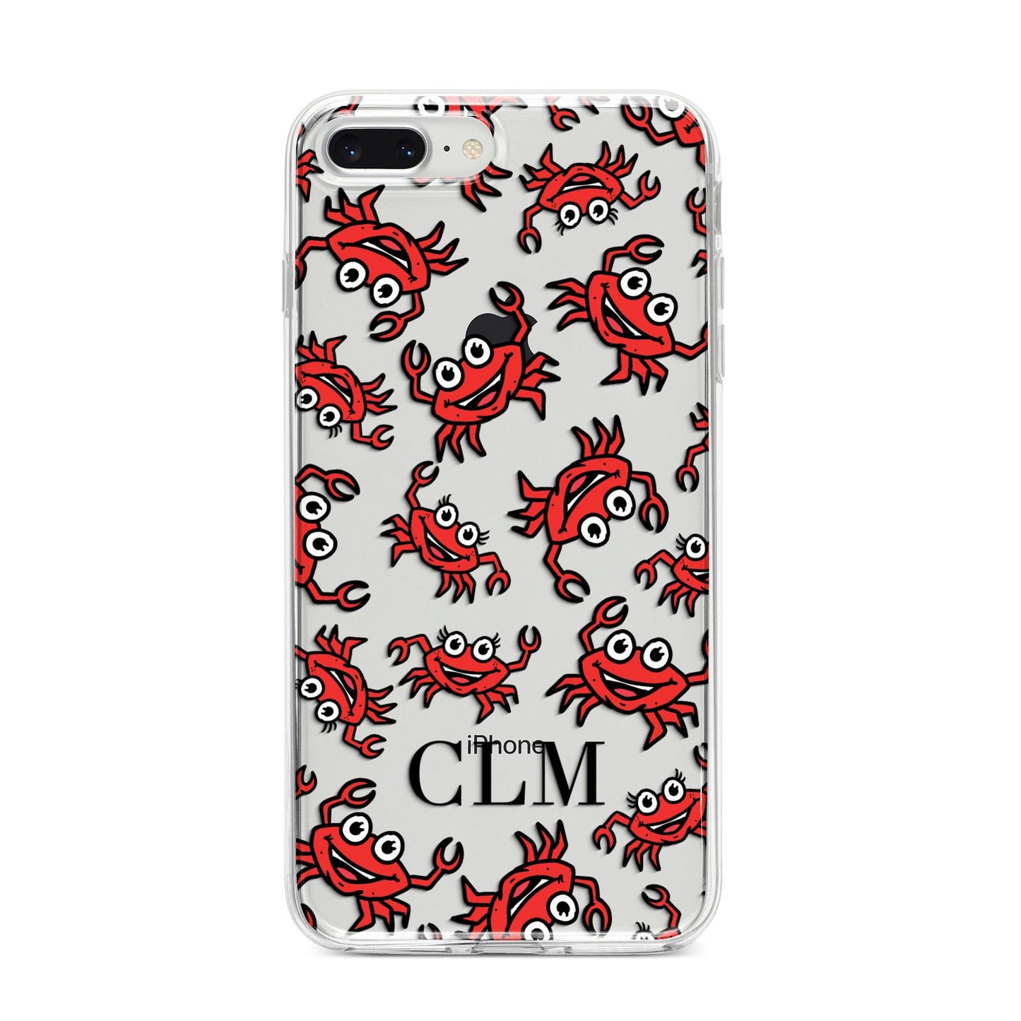 Personalised Crab Initials Clear iPhone 8 Plus Bumper Case on Silver iPhone