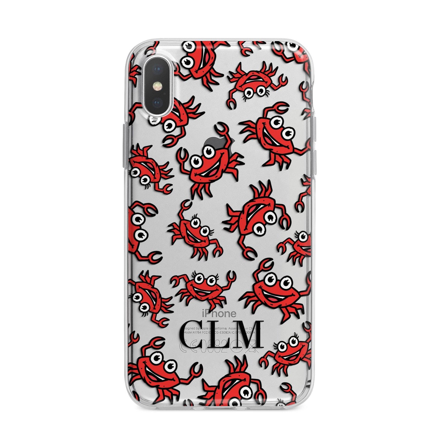 Personalised Crab Initials Clear iPhone X Bumper Case on Silver iPhone Alternative Image 1