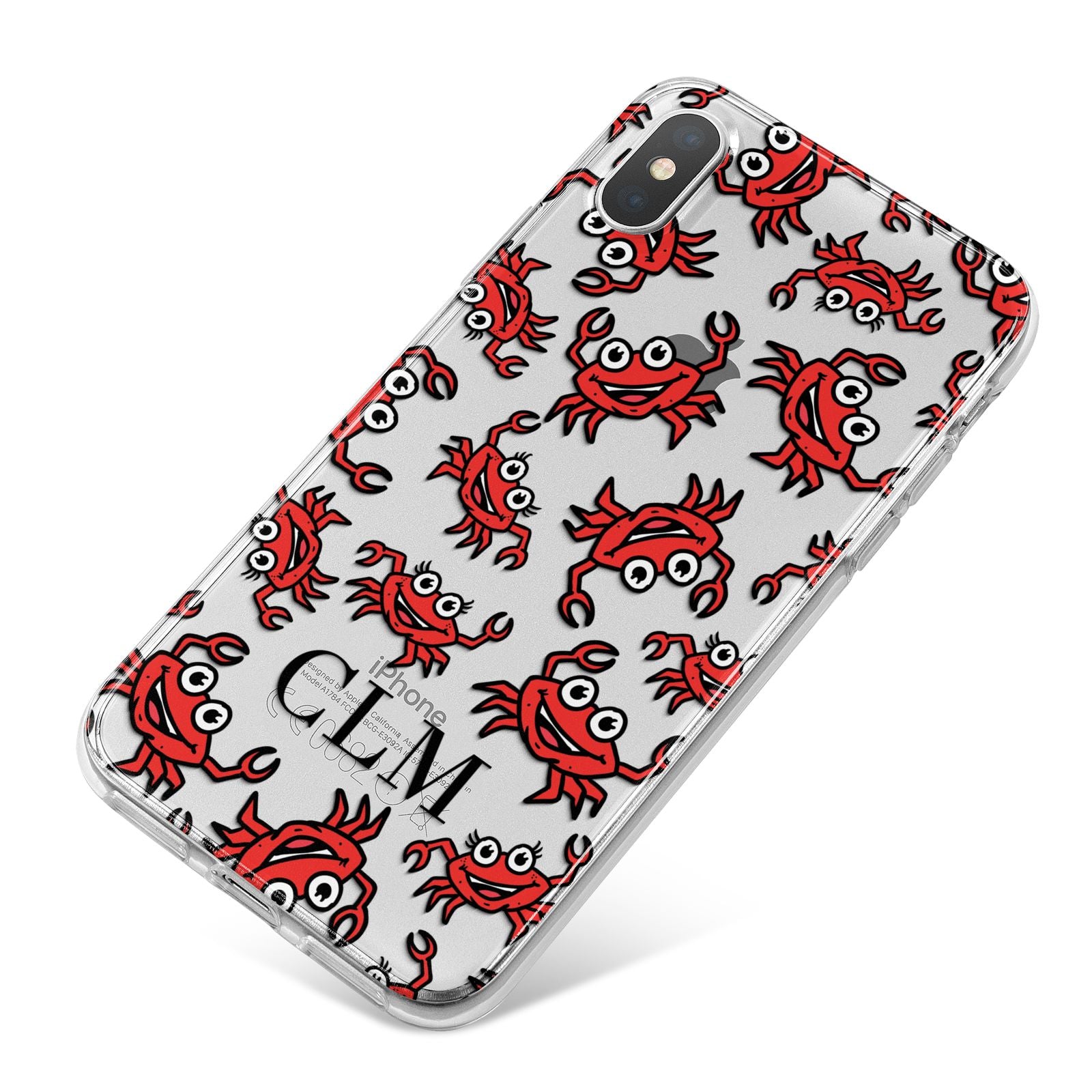 Personalised Crab Initials Clear iPhone X Bumper Case on Silver iPhone