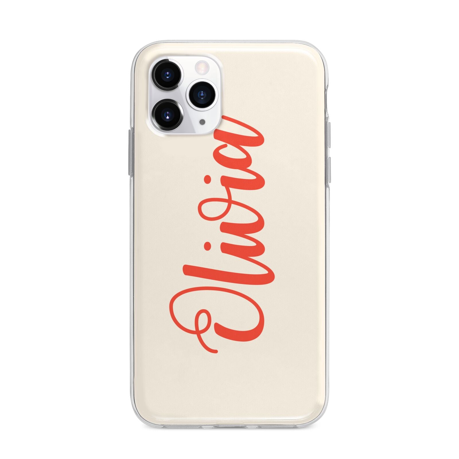 Personalised Cream Red Name Apple iPhone 11 Pro Max in Silver with Bumper Case