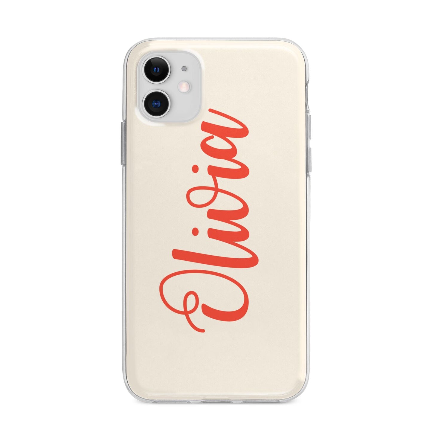 Personalised Cream Red Name Apple iPhone 11 in White with Bumper Case