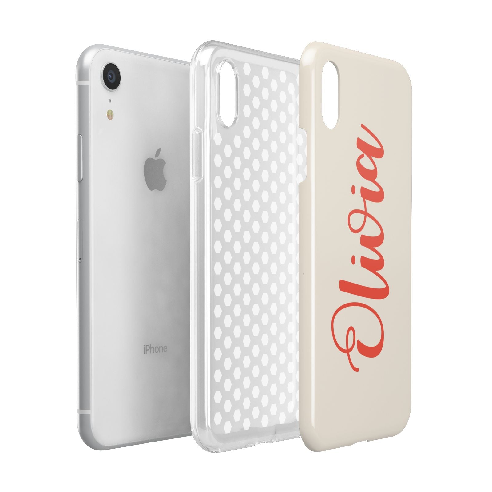 Personalised Cream Red Name Apple iPhone XR White 3D Tough Case Expanded view