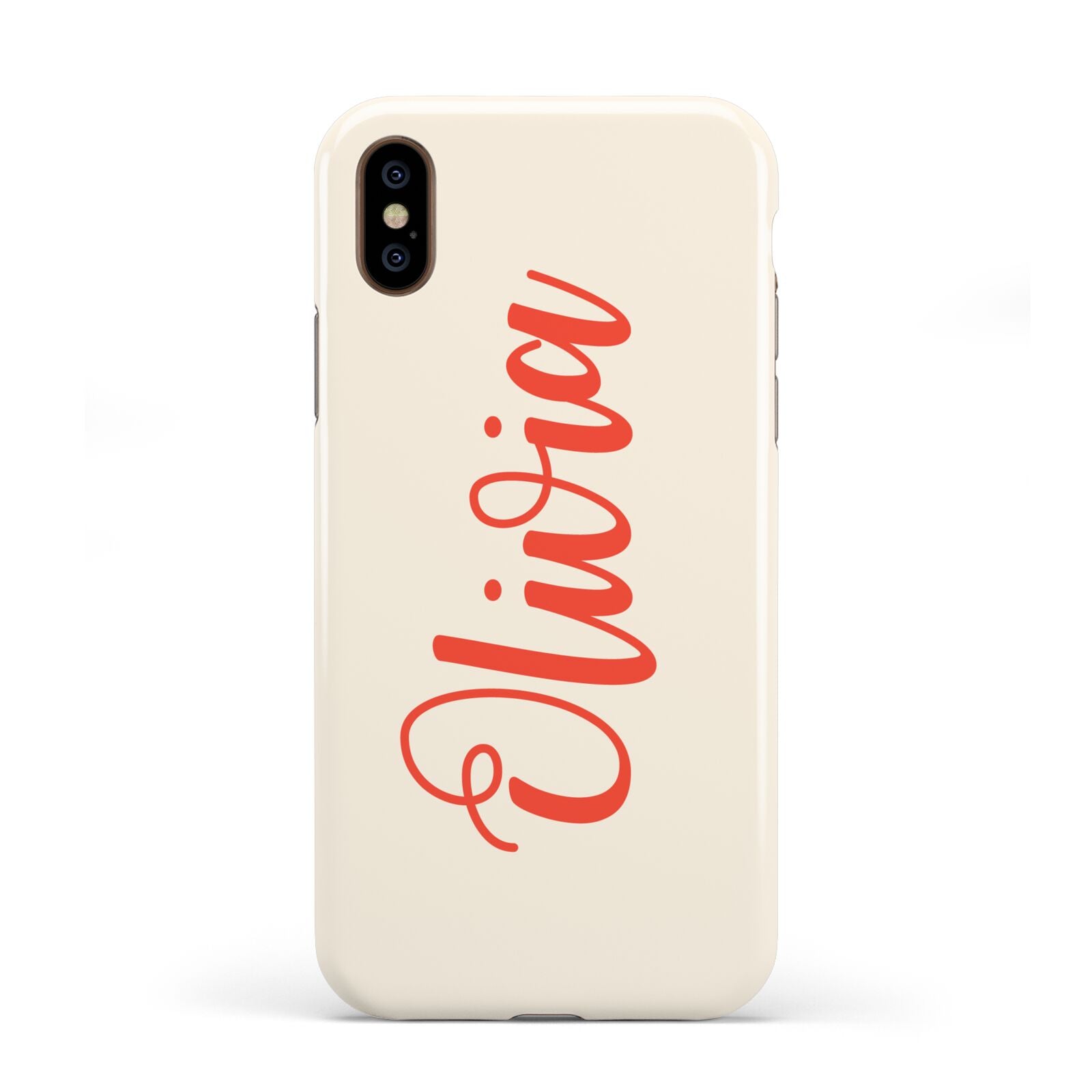 Personalised Cream Red Name Apple iPhone XS 3D Tough