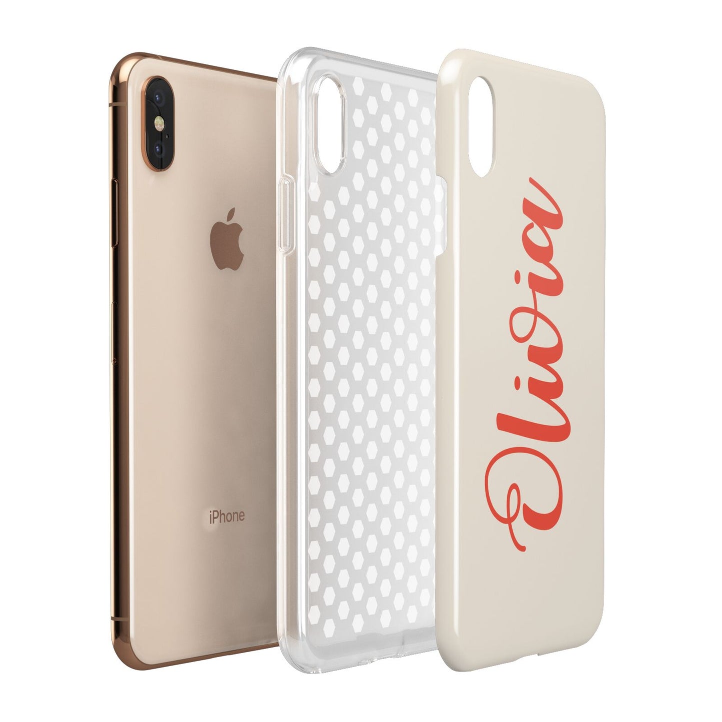 Personalised Cream Red Name Apple iPhone Xs Max 3D Tough Case Expanded View