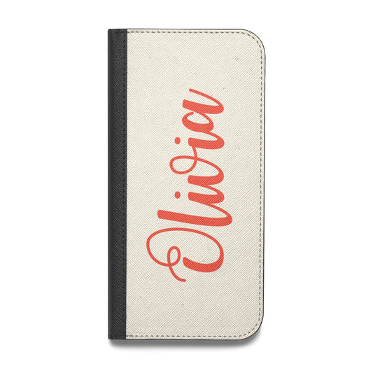 Personalised Cream Red Name Vegan Leather Flip iPhone Case