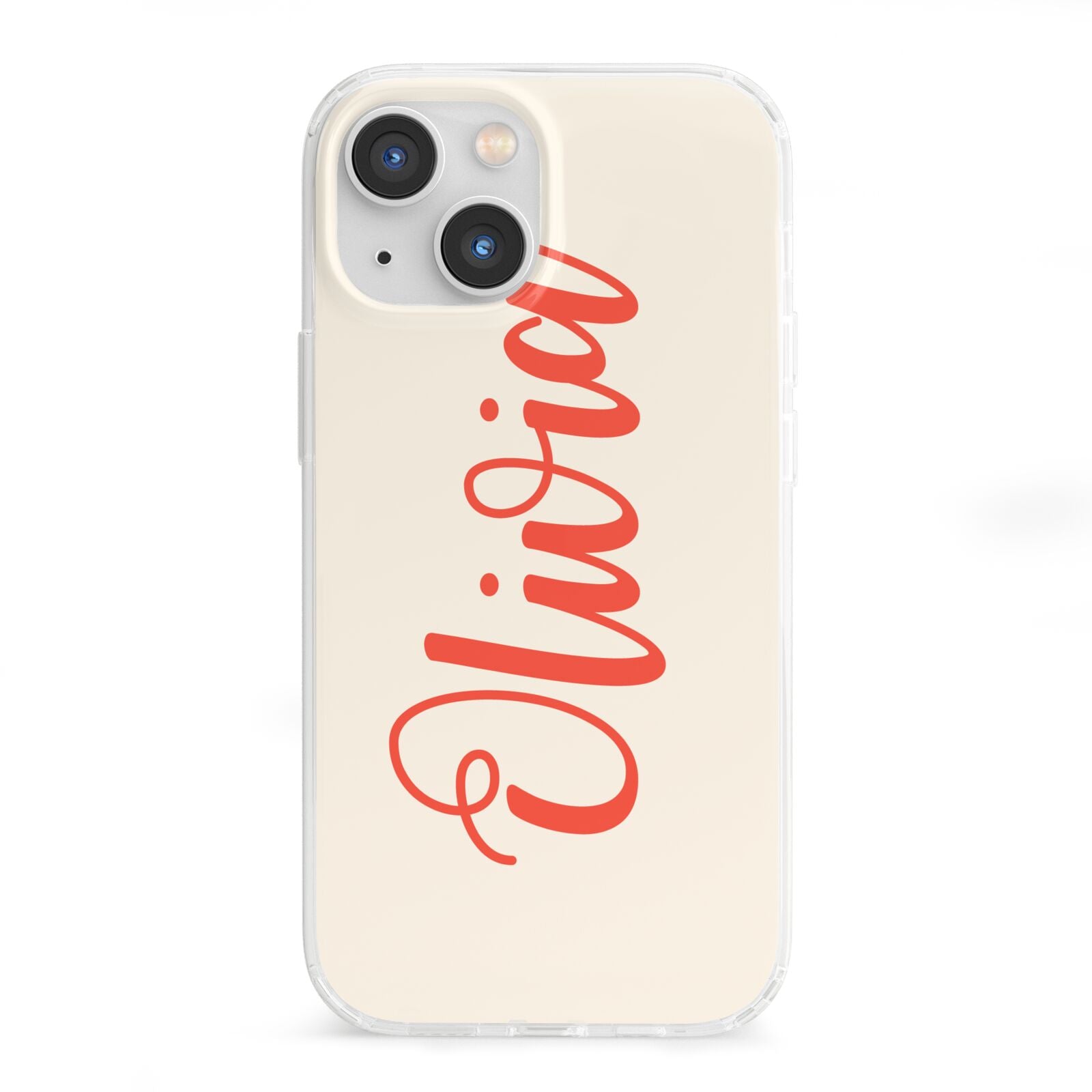 Personalised Cream Red Name iPhone 13 Mini Clear Bumper Case