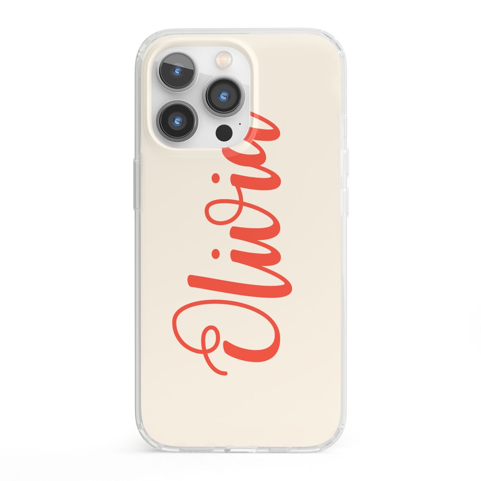 Personalised Cream Red Name iPhone 13 Pro Clear Bumper Case