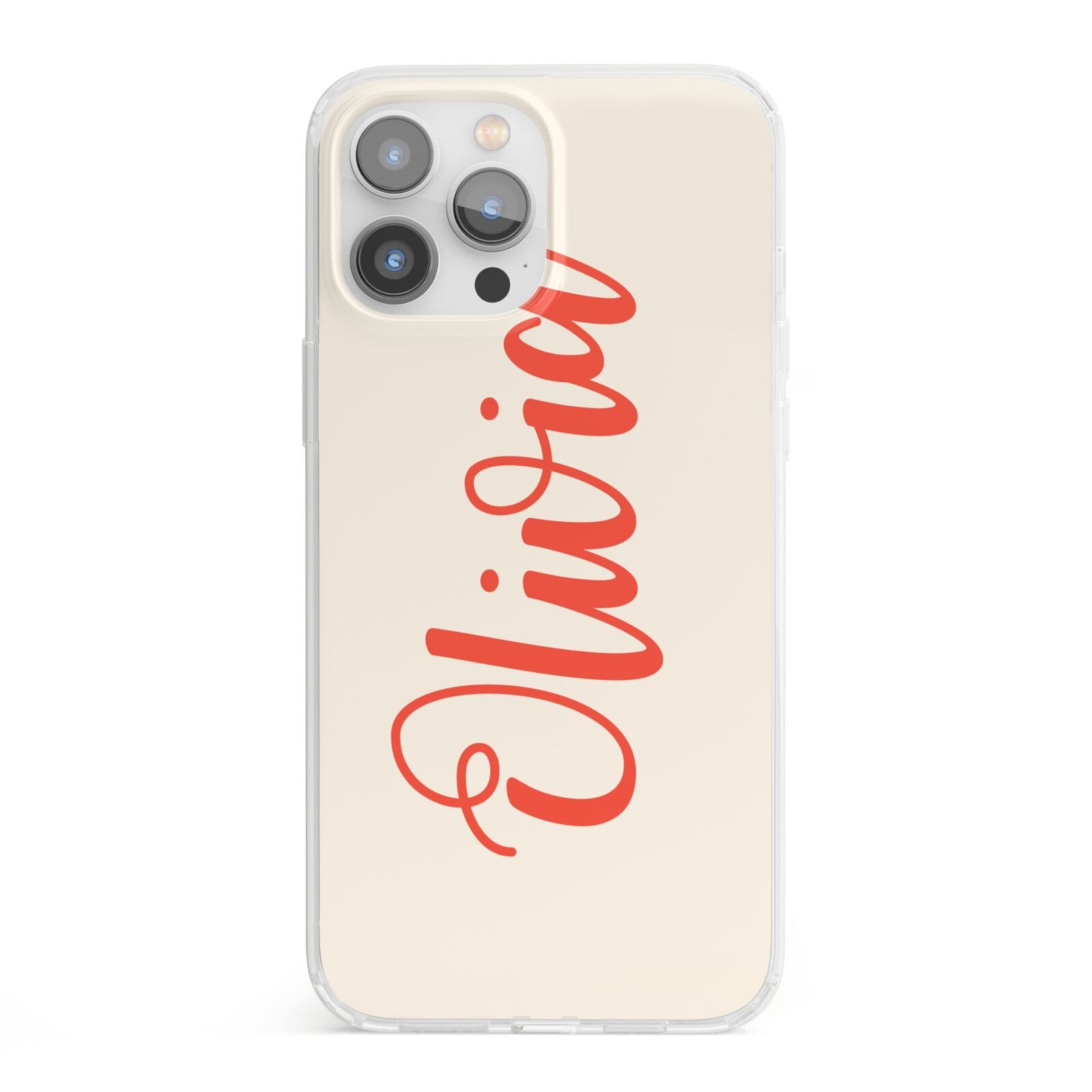 Personalised Cream Red Name iPhone 13 Pro Max Clear Bumper Case