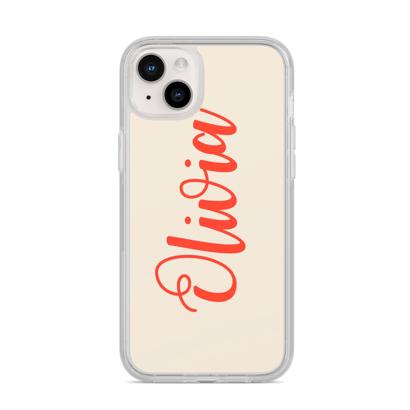 Personalised Cream Red Name iPhone 14 Plus Clear Tough Case Starlight