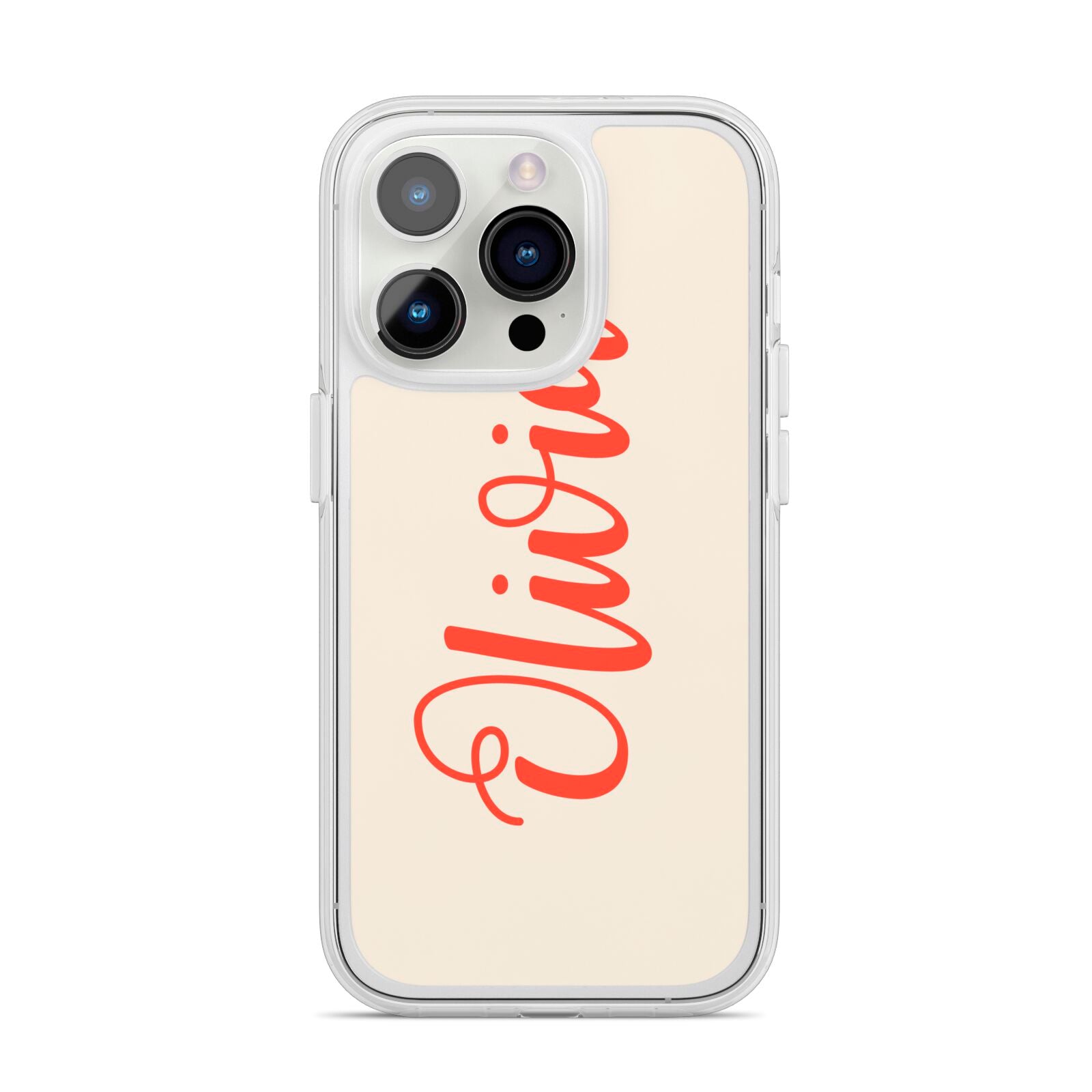 Personalised Cream Red Name iPhone 14 Pro Clear Tough Case Silver