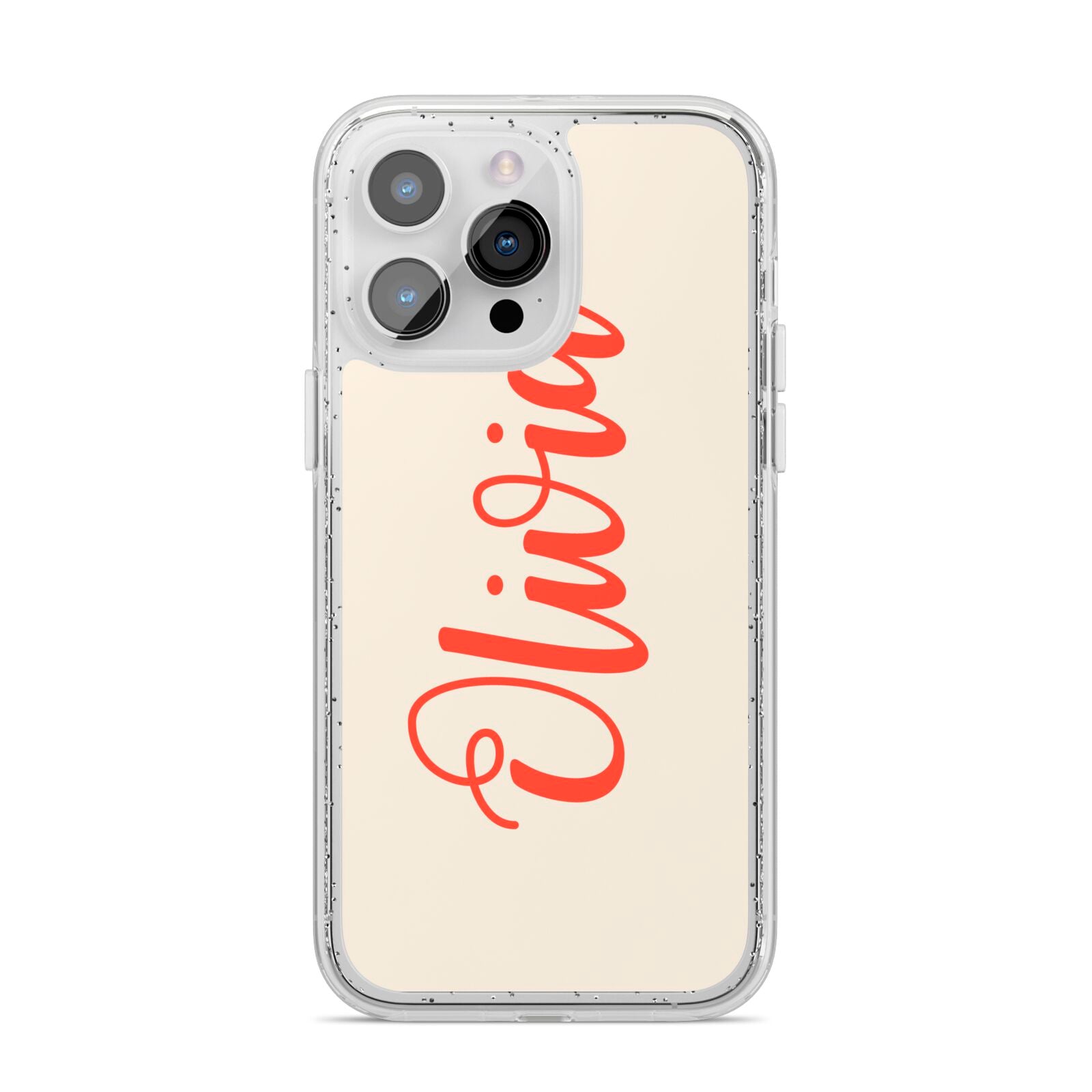 Personalised Cream Red Name iPhone 14 Pro Max Glitter Tough Case Silver