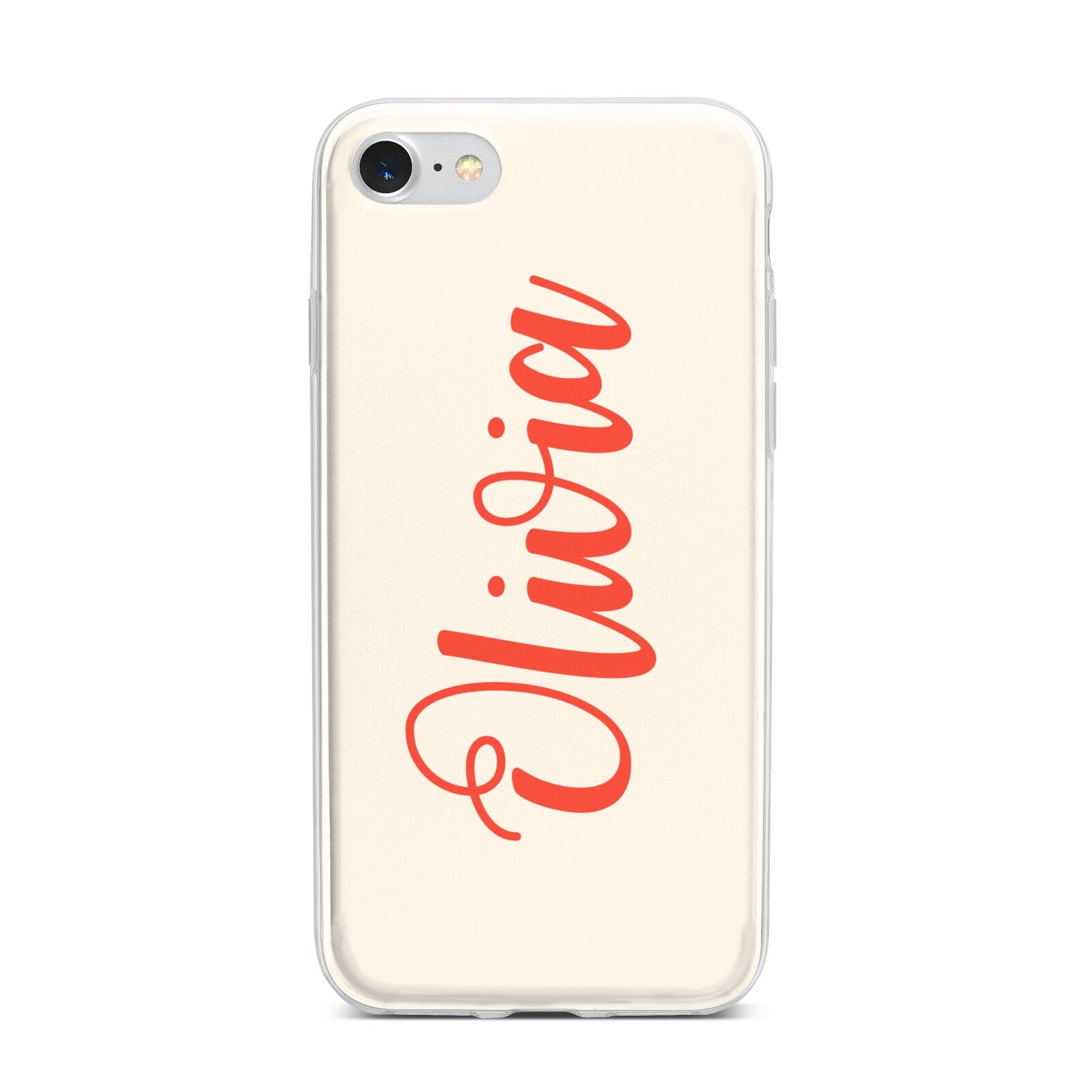 Personalised Cream Red Name iPhone 7 Bumper Case on Silver iPhone