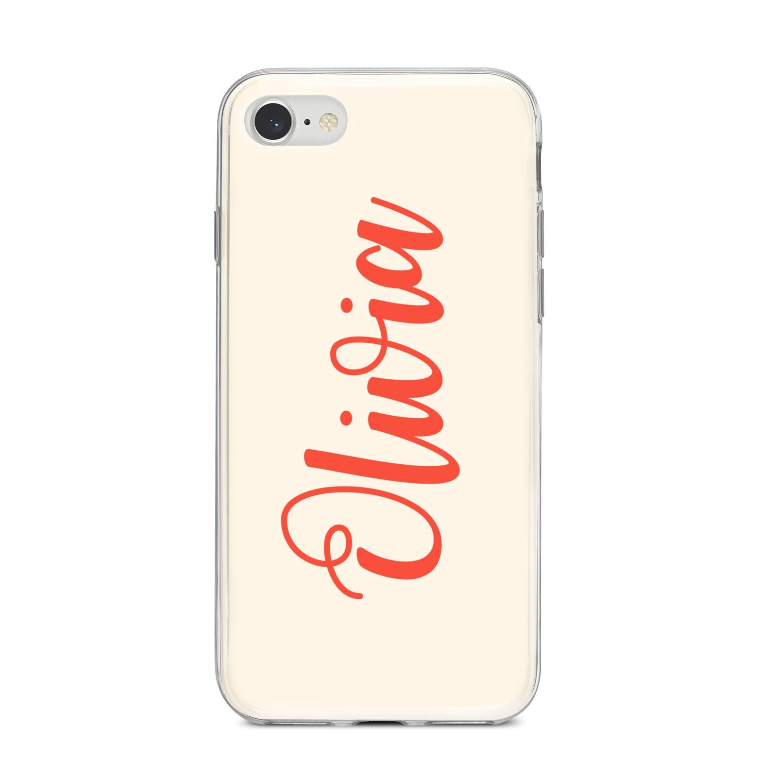 Personalised Cream Red Name iPhone 8 Bumper Case on Silver iPhone