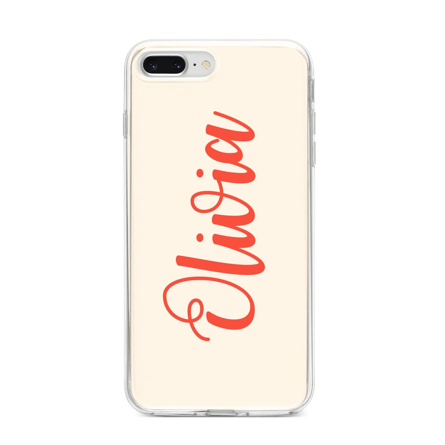 Personalised Cream Red Name iPhone 8 Plus Bumper Case on Silver iPhone