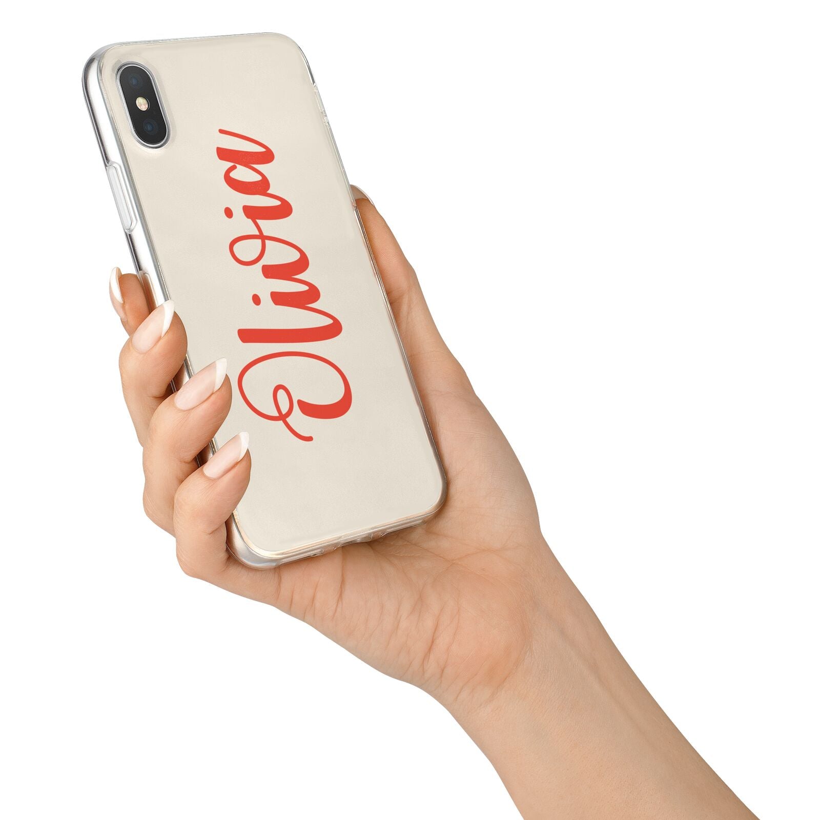 Personalised Cream Red Name iPhone X Bumper Case on Silver iPhone Alternative Image 2