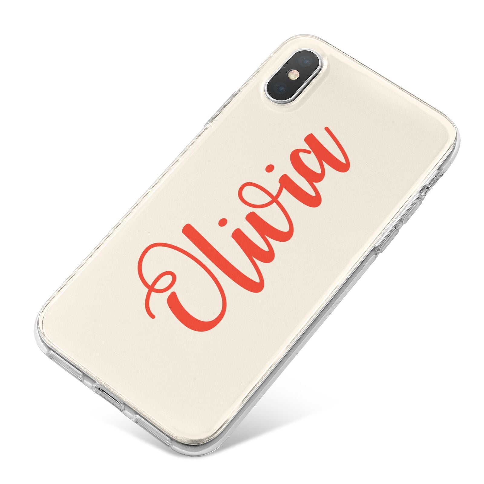 Personalised Cream Red Name iPhone X Bumper Case on Silver iPhone