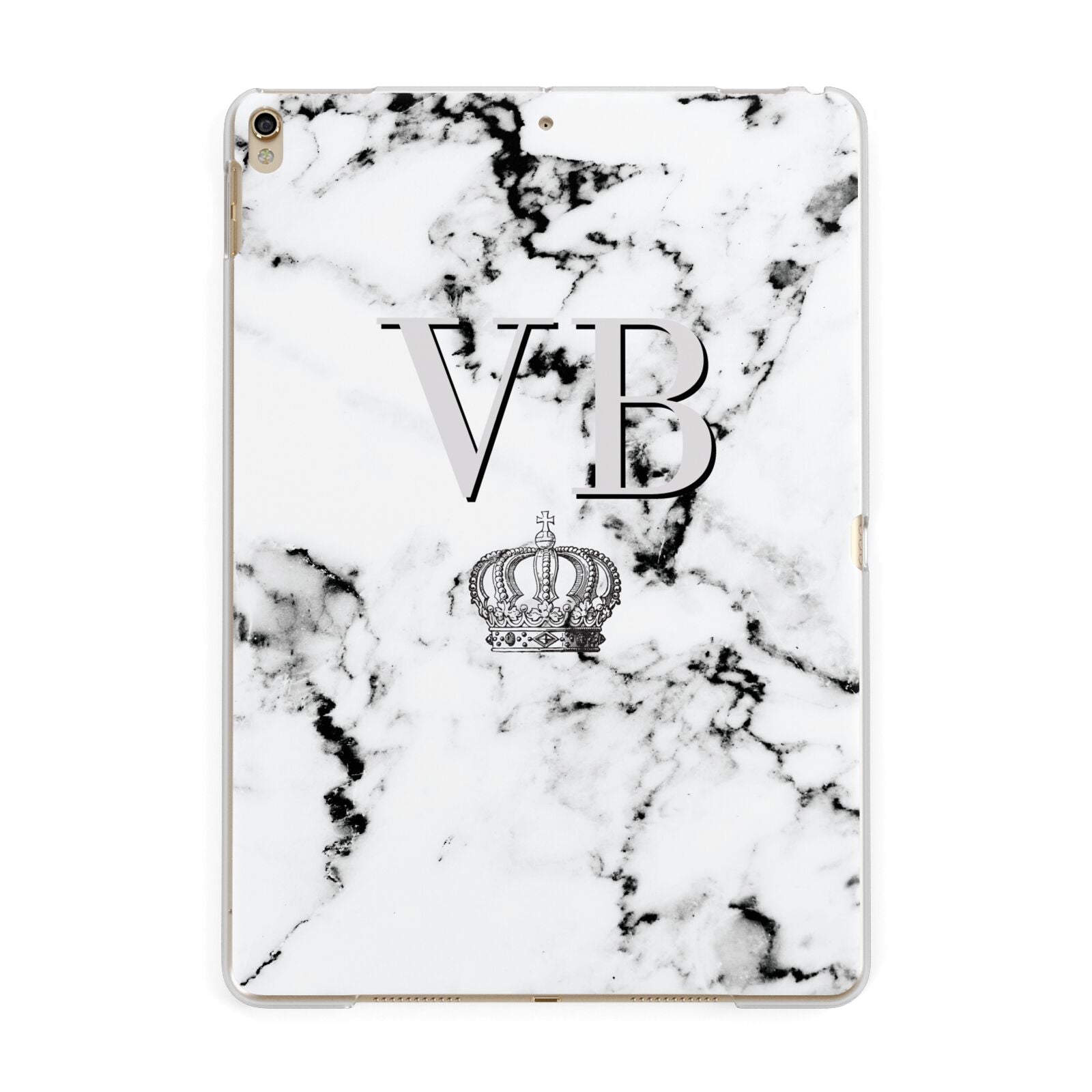 Personalised Crown Marble Initialed Grey Apple iPad Gold Case