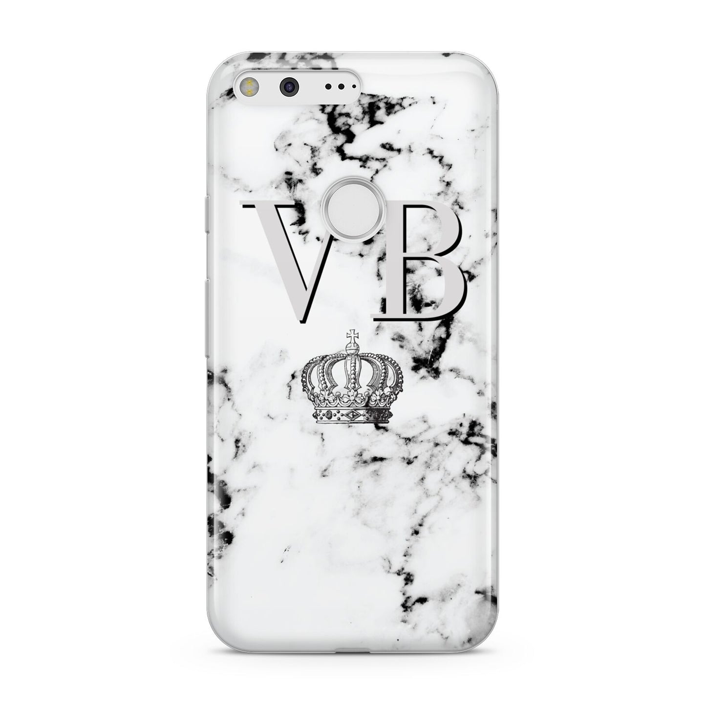 Personalised Crown Marble Initialed Grey Google Pixel Case