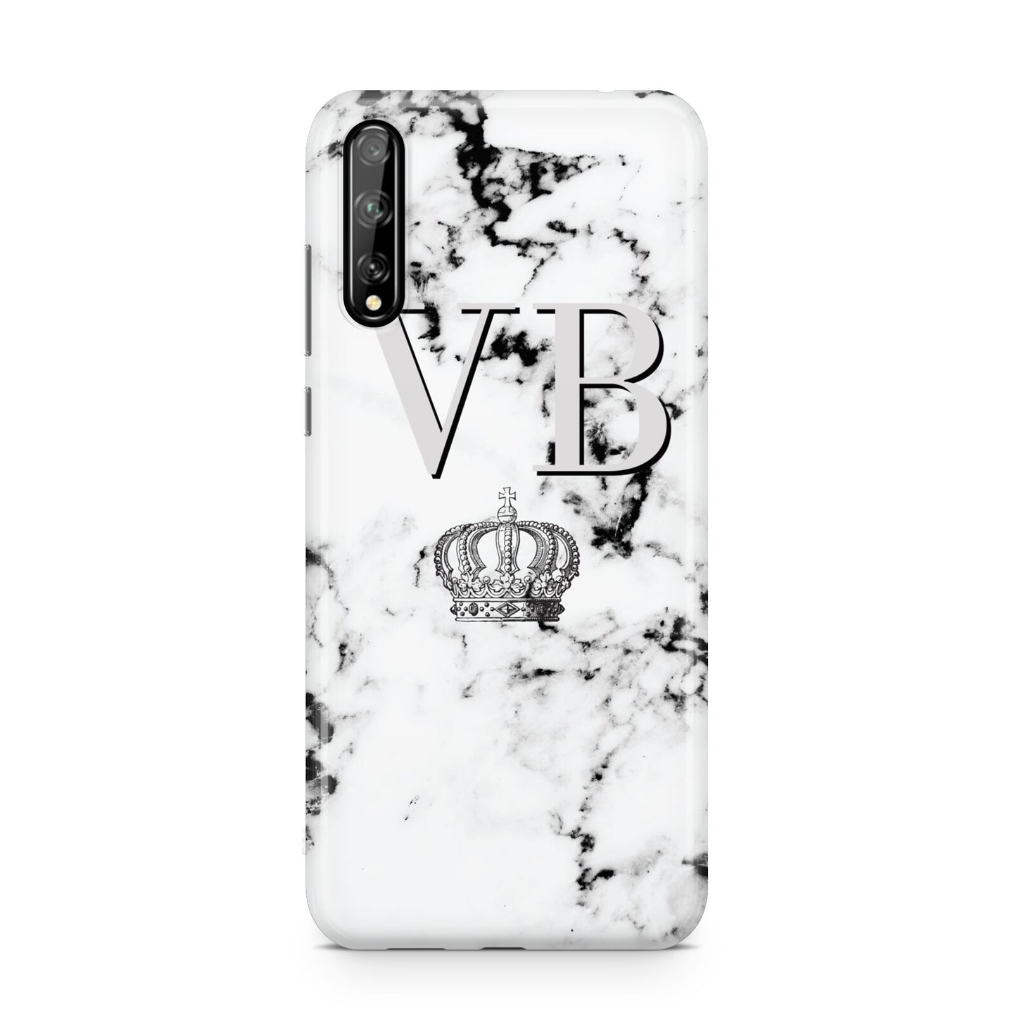 Personalised Crown Marble Initialed Grey Huawei Enjoy 10s Phone Case