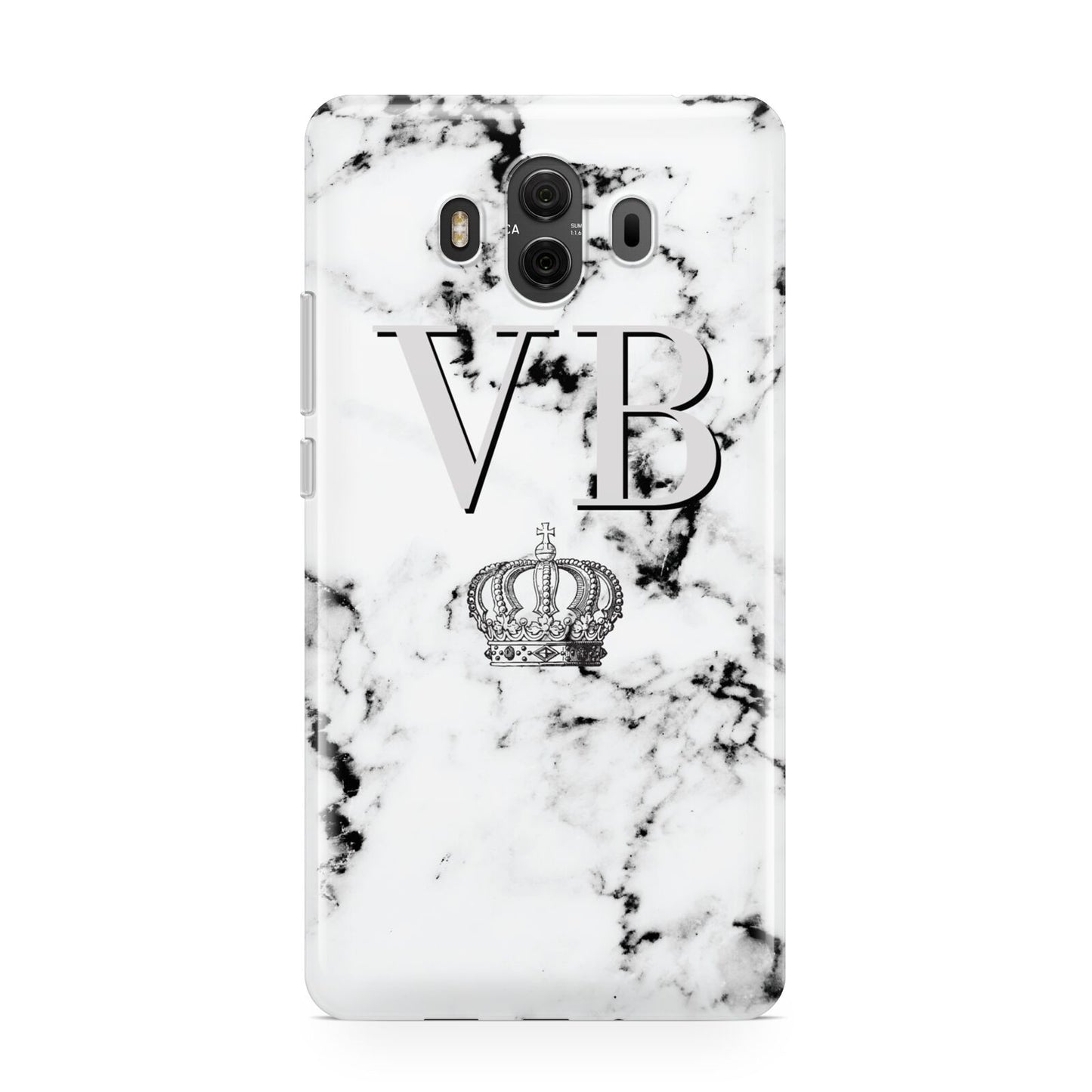 Personalised Crown Marble Initialed Grey Huawei Mate 10 Protective Phone Case