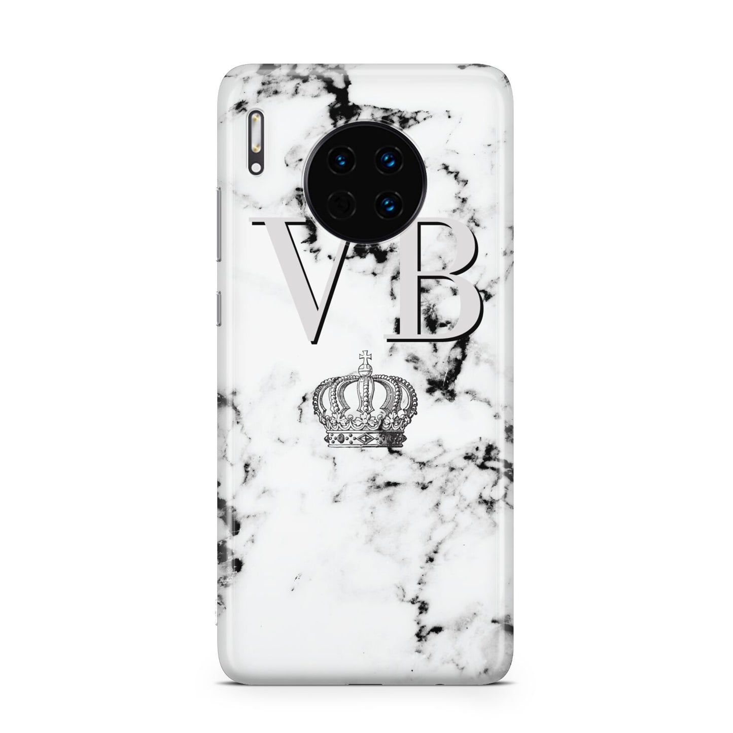 Personalised Crown Marble Initialed Grey Huawei Mate 30