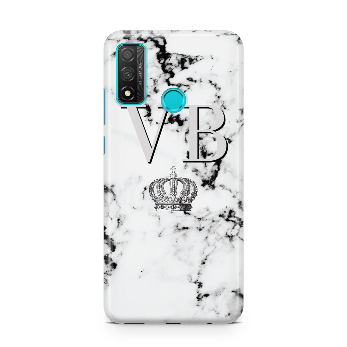 Personalised Crown Marble Initialed Grey Huawei P Smart 2020