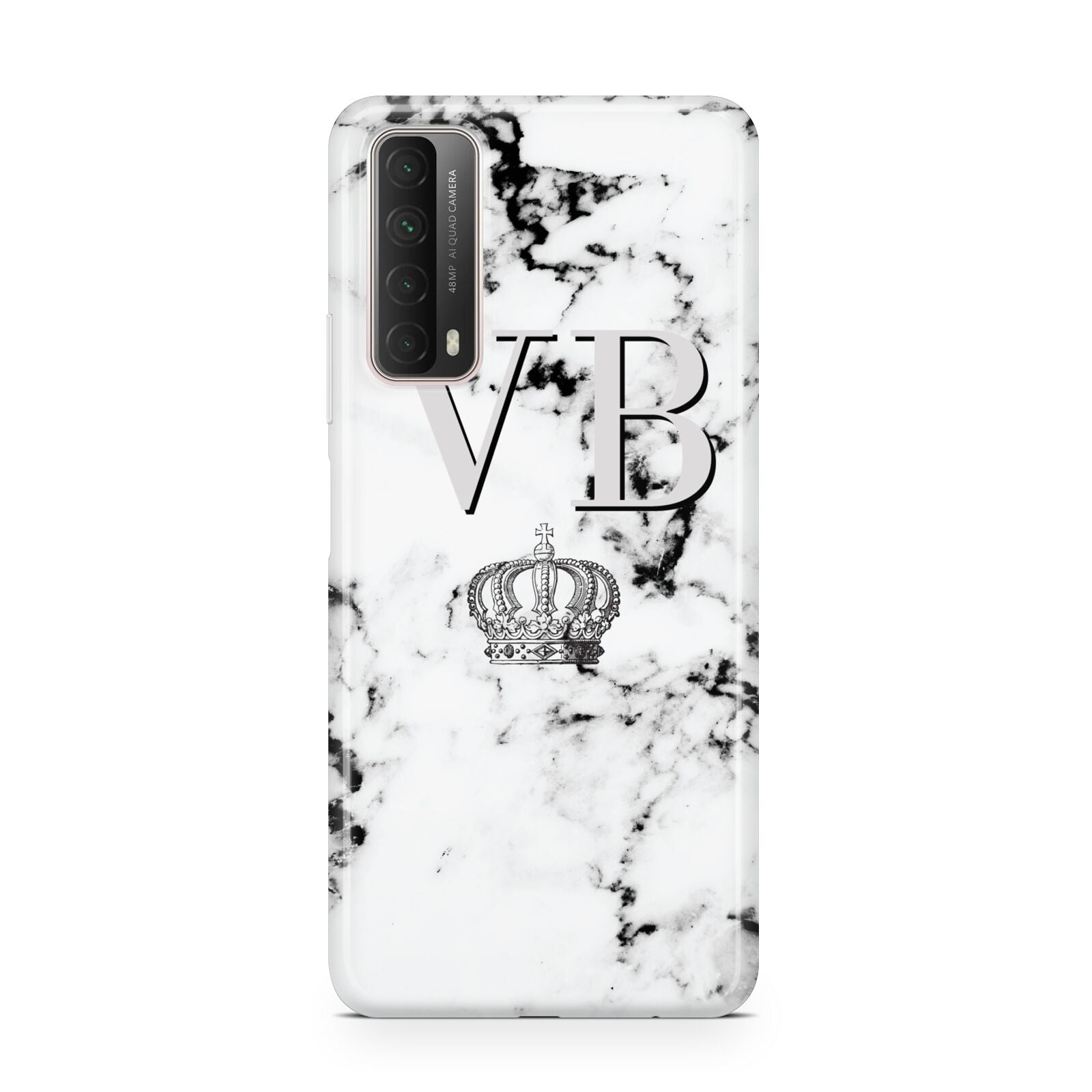 Personalised Crown Marble Initialed Grey Huawei P Smart 2021