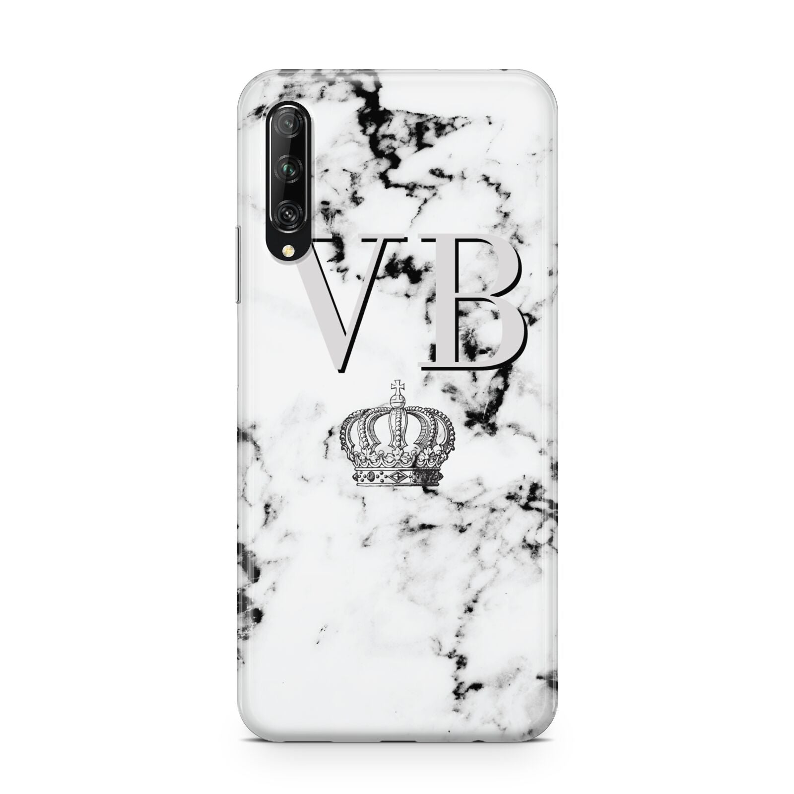 Personalised Crown Marble Initialed Grey Huawei P Smart Pro 2019