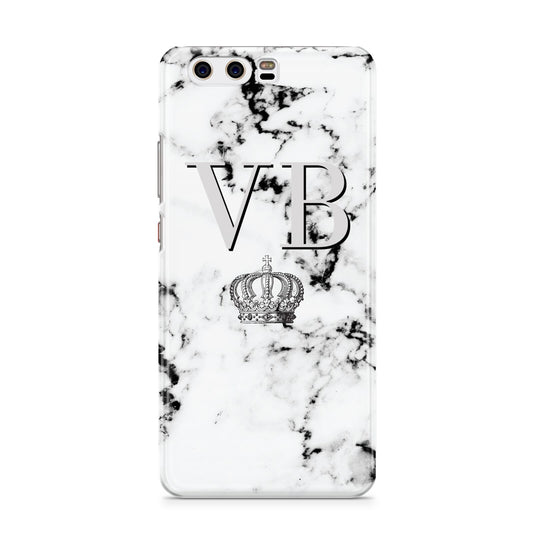 Personalised Crown Marble Initialed Grey Huawei P10 Phone Case