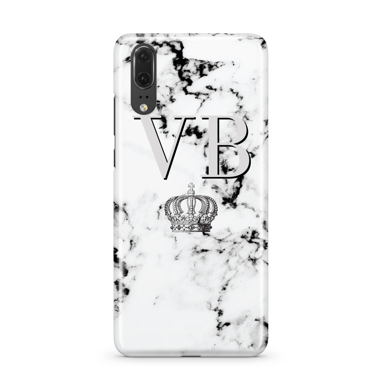 Personalised Crown Marble Initialed Grey Huawei P20 Phone Case