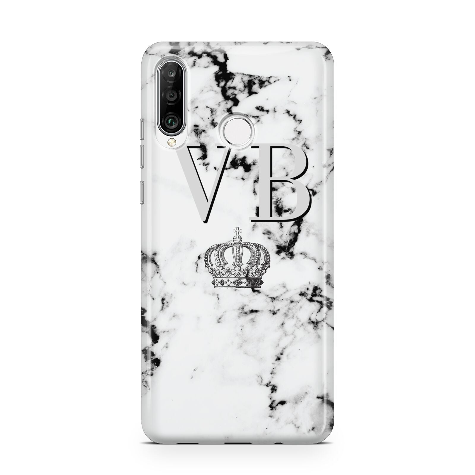 Personalised Crown Marble Initialed Grey Huawei P30 Lite Phone Case