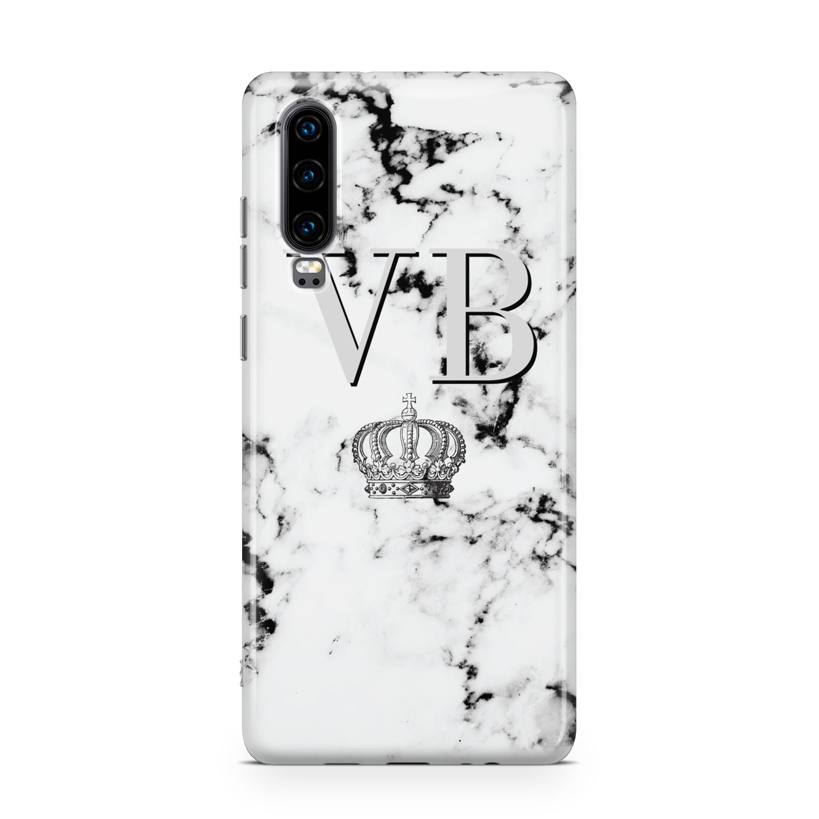 Personalised Crown Marble Initialed Grey Huawei P30 Phone Case