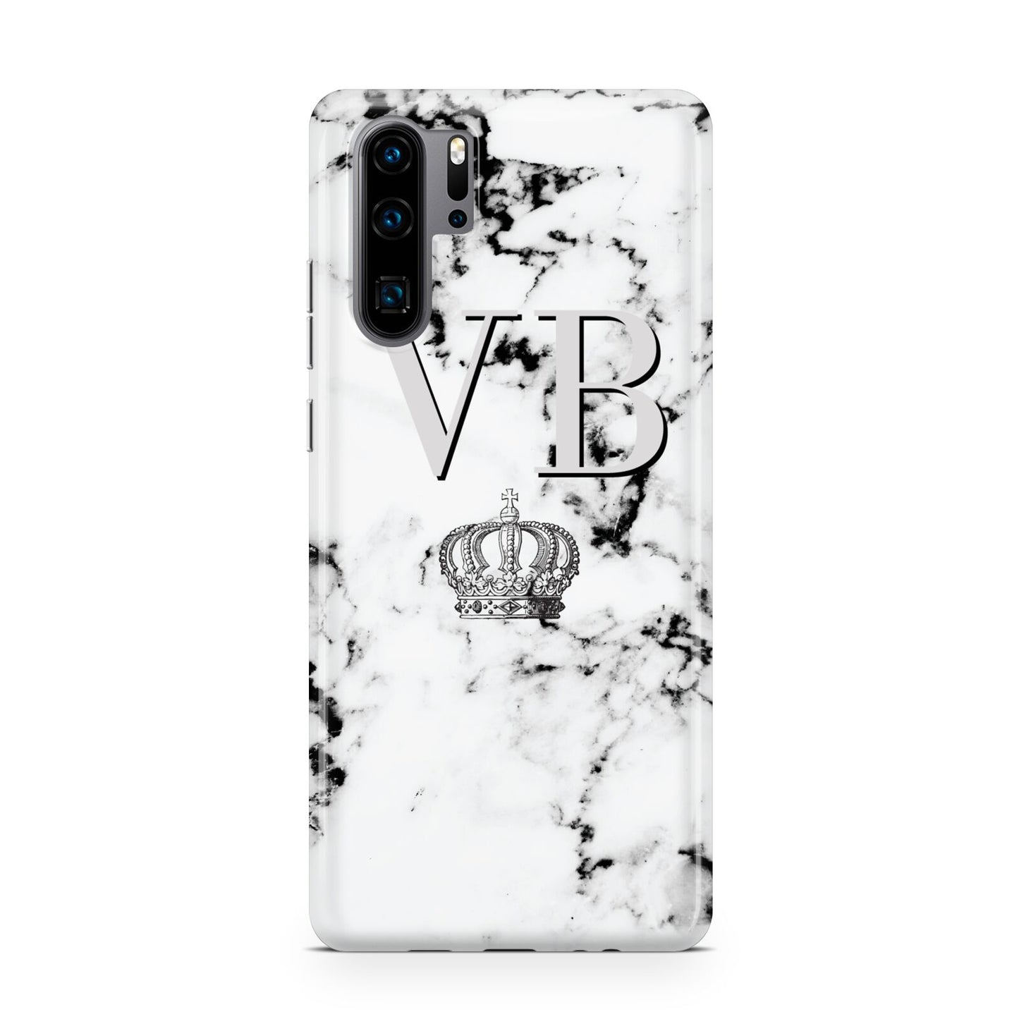 Personalised Crown Marble Initialed Grey Huawei P30 Pro Phone Case