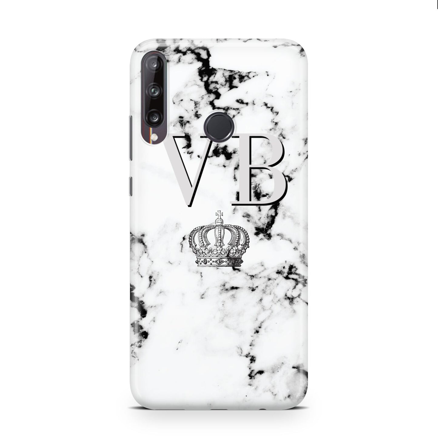 Personalised Crown Marble Initialed Grey Huawei P40 Lite E Phone Case