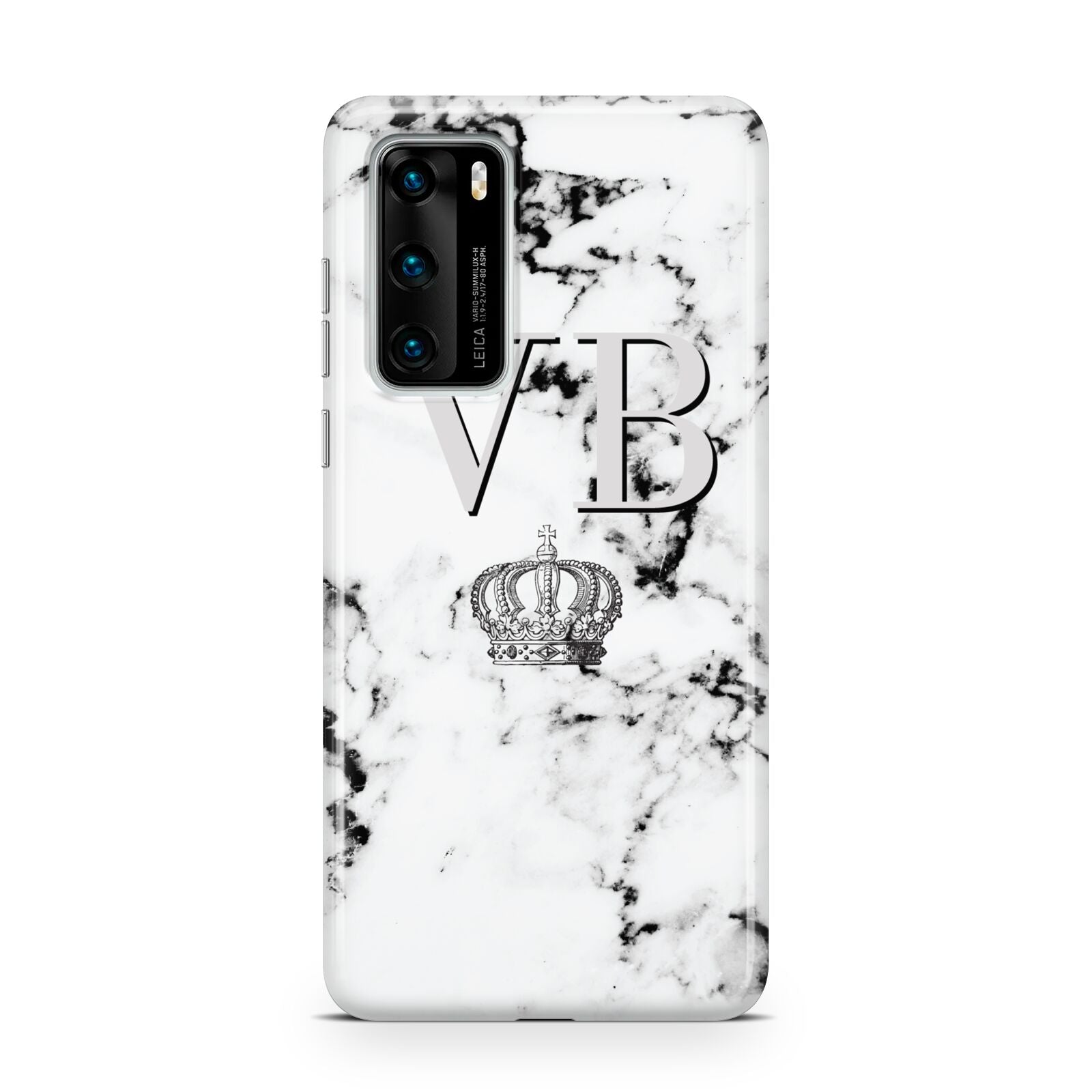 Personalised Crown Marble Initialed Grey Huawei P40 Phone Case