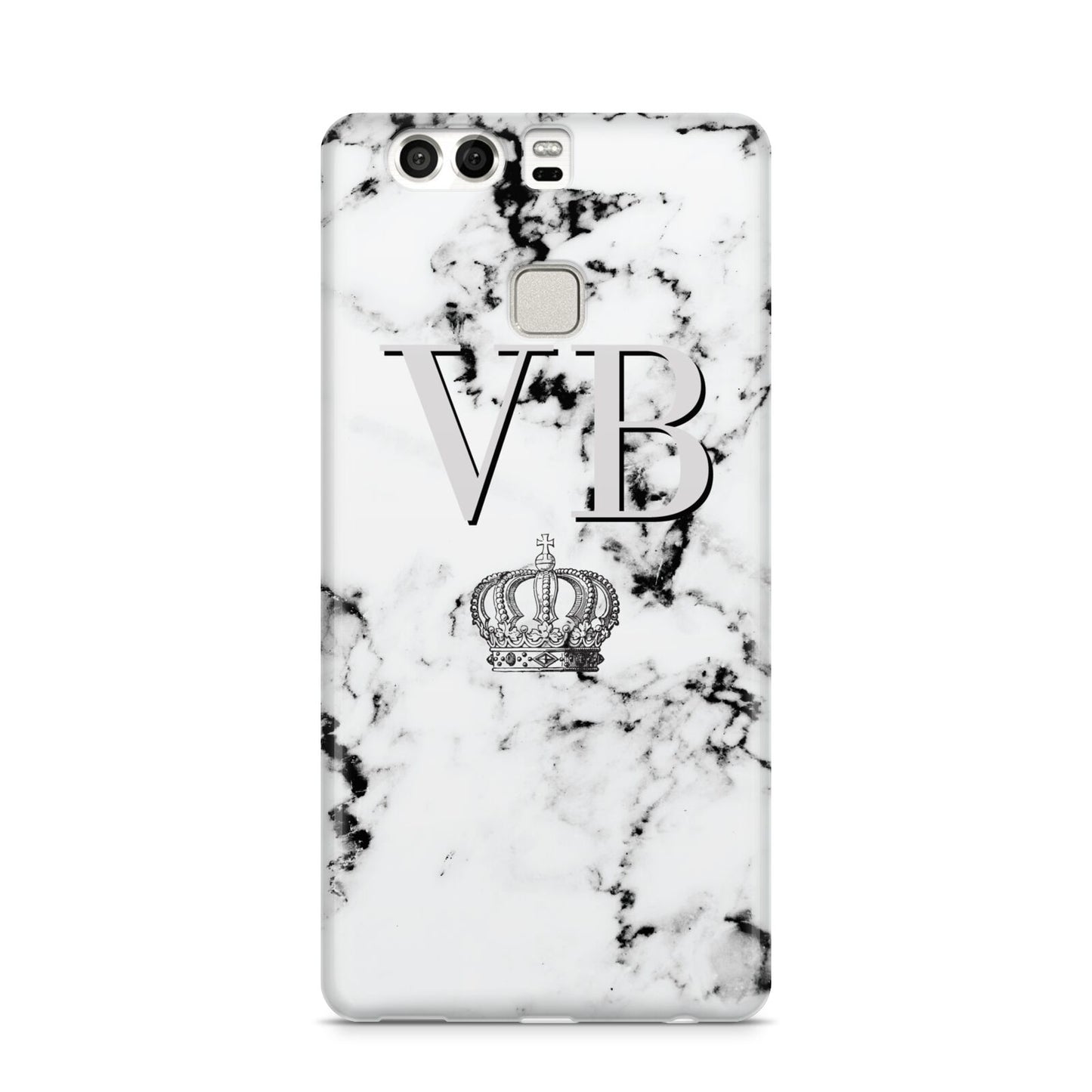 Personalised Crown Marble Initialed Grey Huawei P9 Case