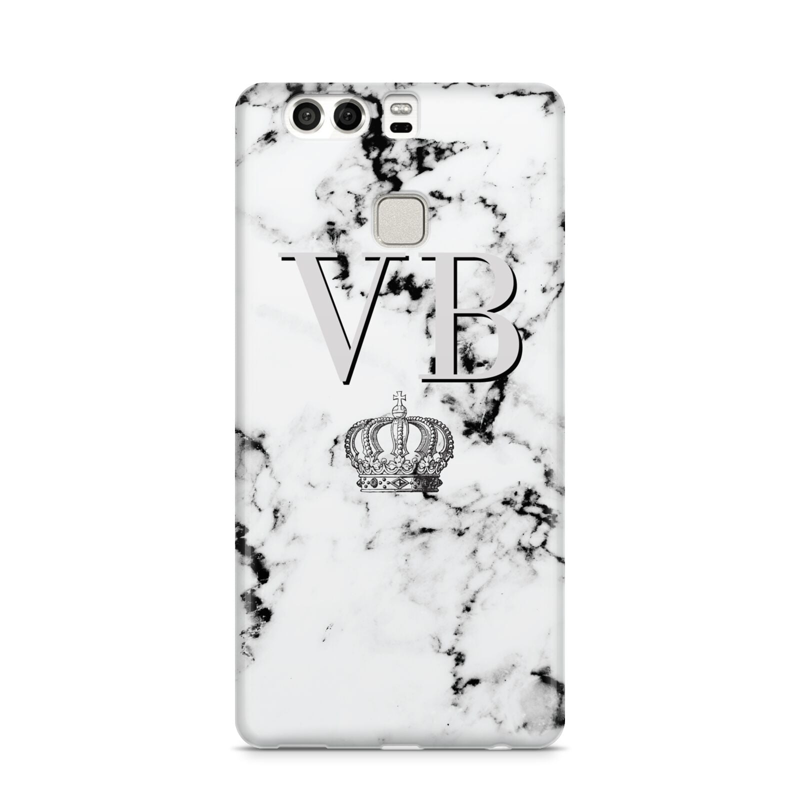 Personalised Crown Marble Initialed Grey Huawei P9 Case