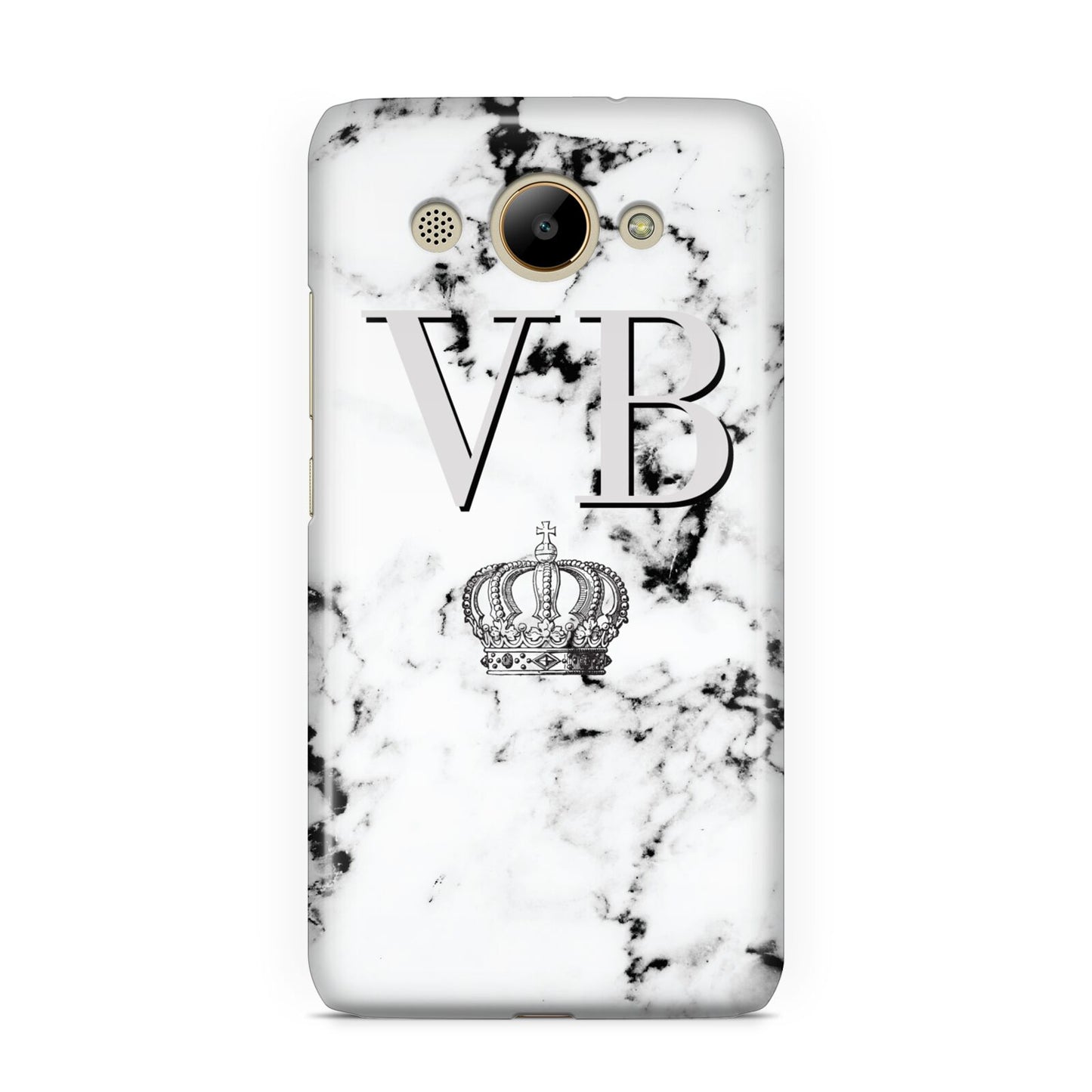 Personalised Crown Marble Initialed Grey Huawei Y3 2017