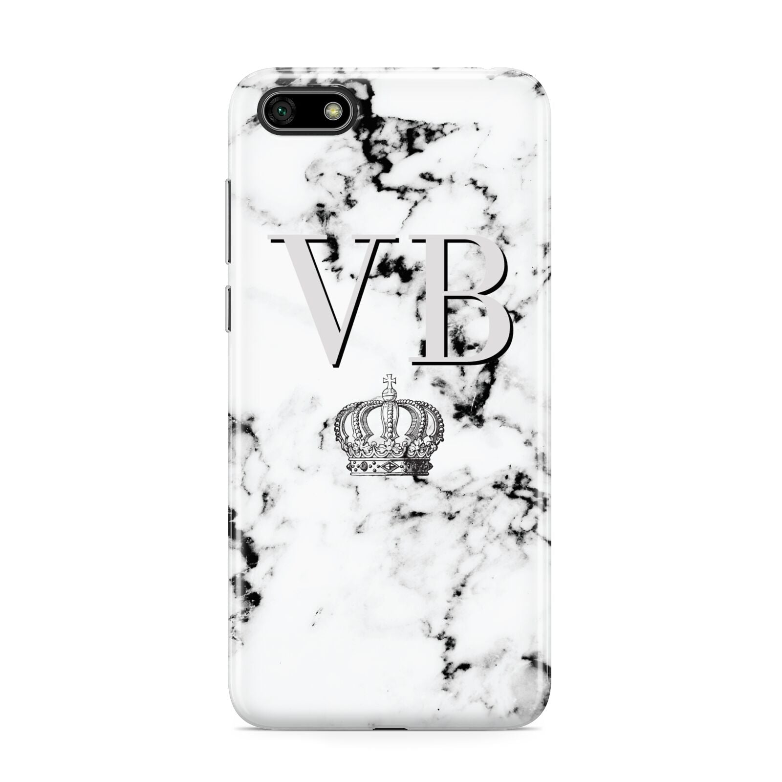 Personalised Crown Marble Initialed Grey Huawei Y5 Prime 2018 Phone Case