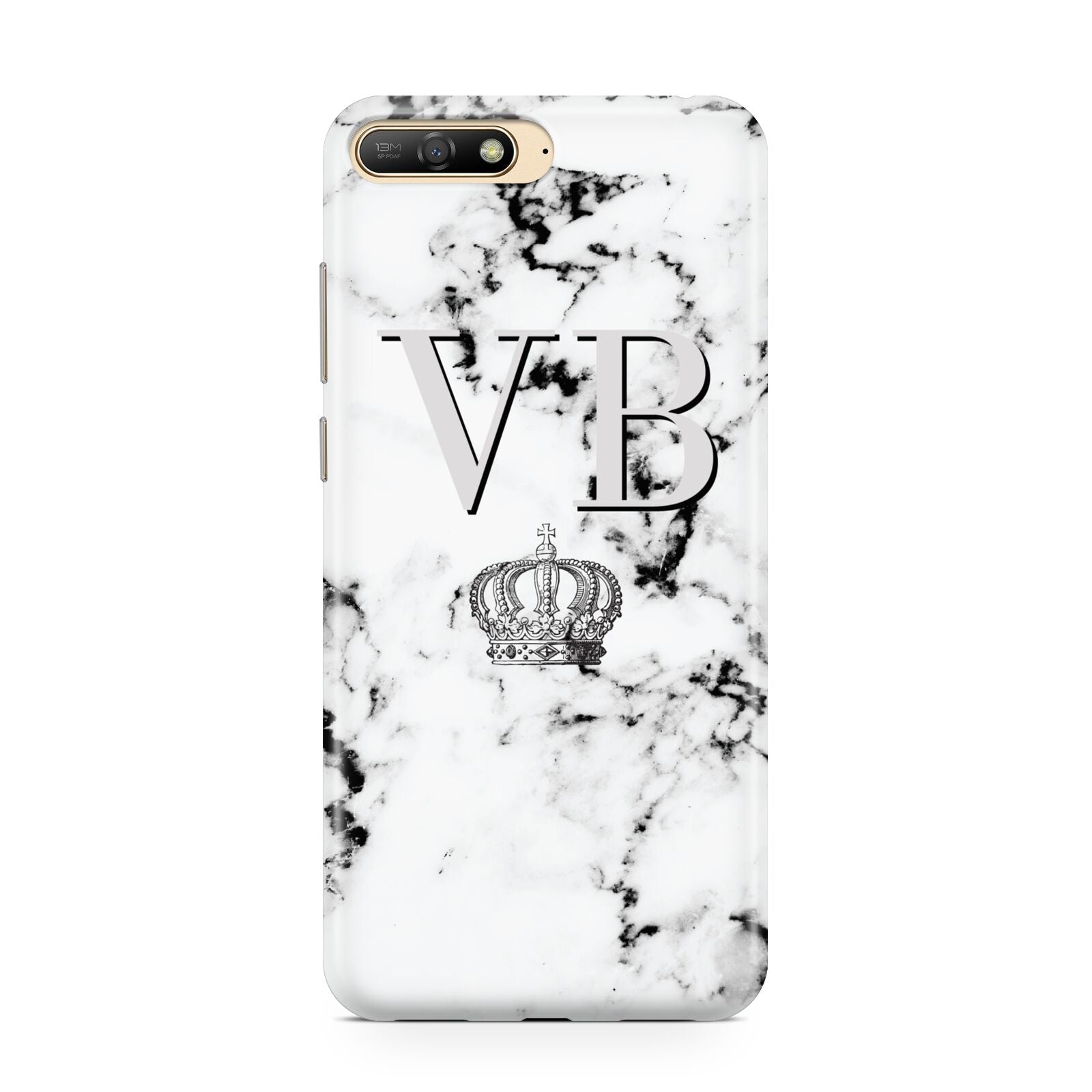 Personalised Crown Marble Initialed Grey Huawei Y6 2018