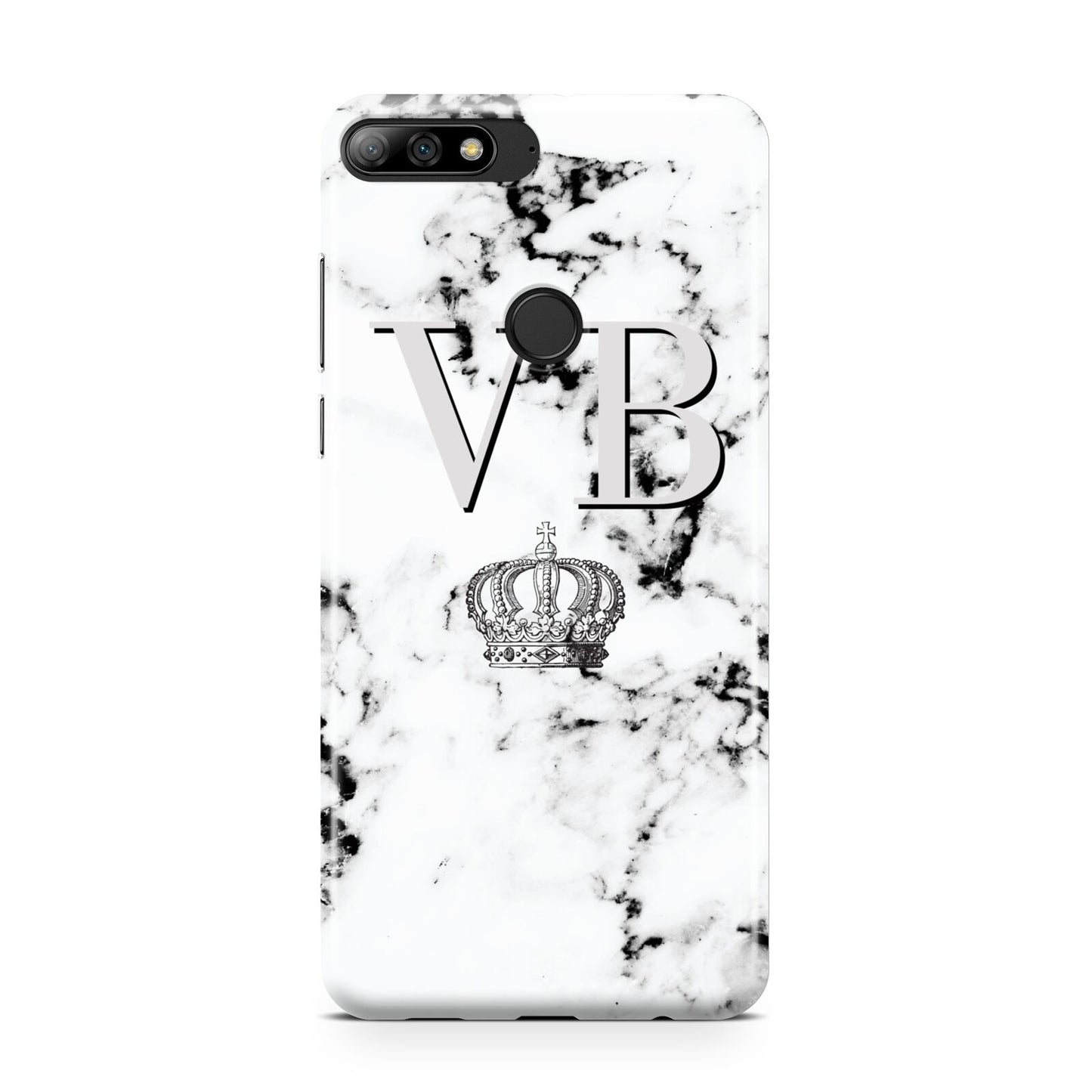 Personalised Crown Marble Initialed Grey Huawei Y7 2018