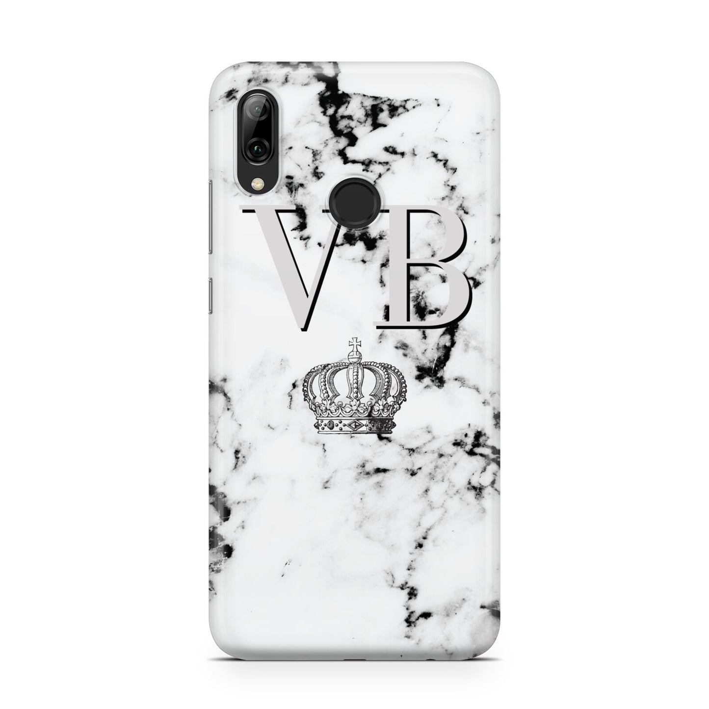 Personalised Crown Marble Initialed Grey Huawei Y7 2019