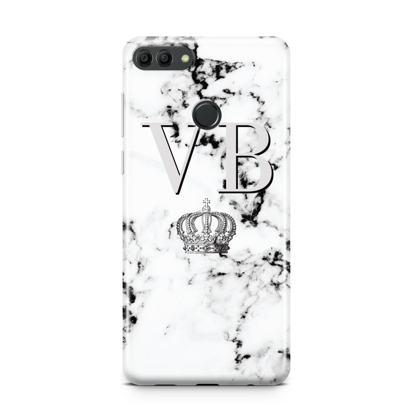 Personalised Crown Marble Initialed Grey Huawei Y9 2018