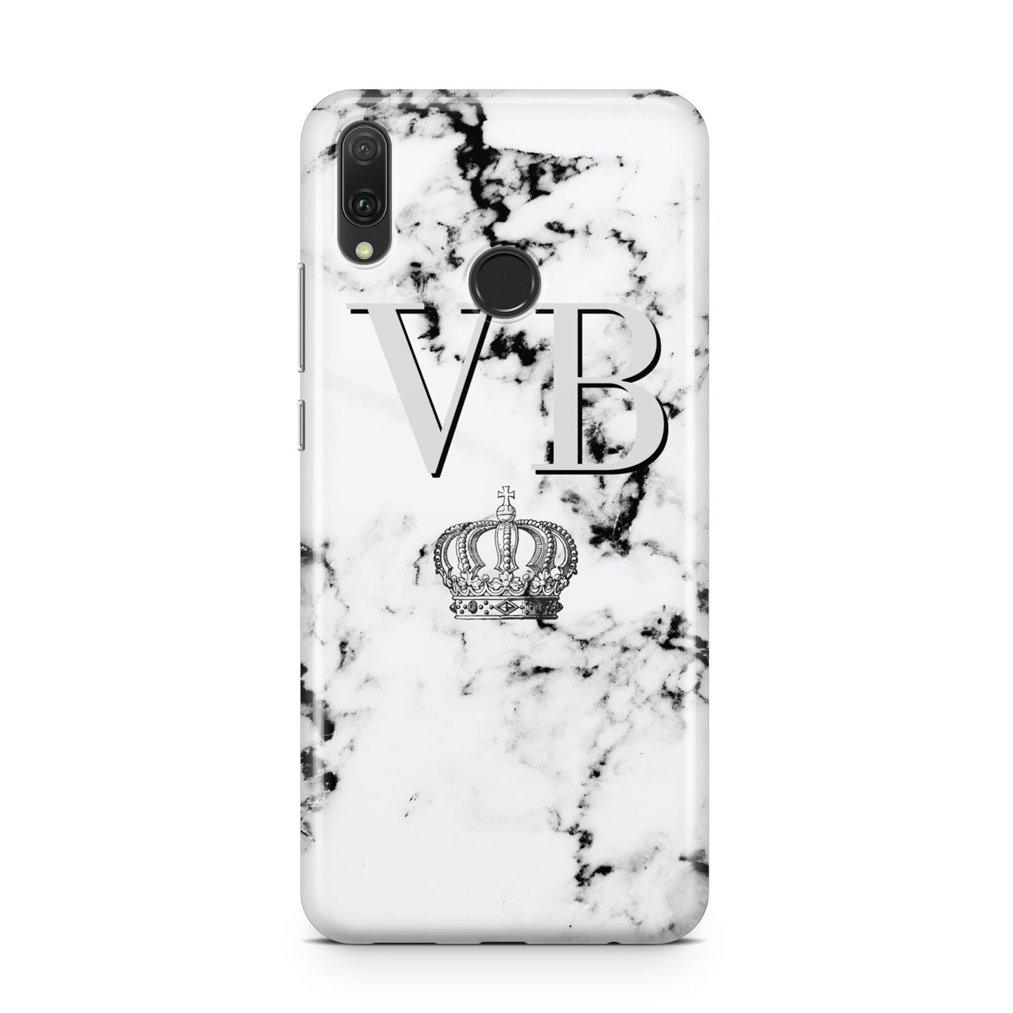 Personalised Crown Marble Initialed Grey Huawei Y9 2019