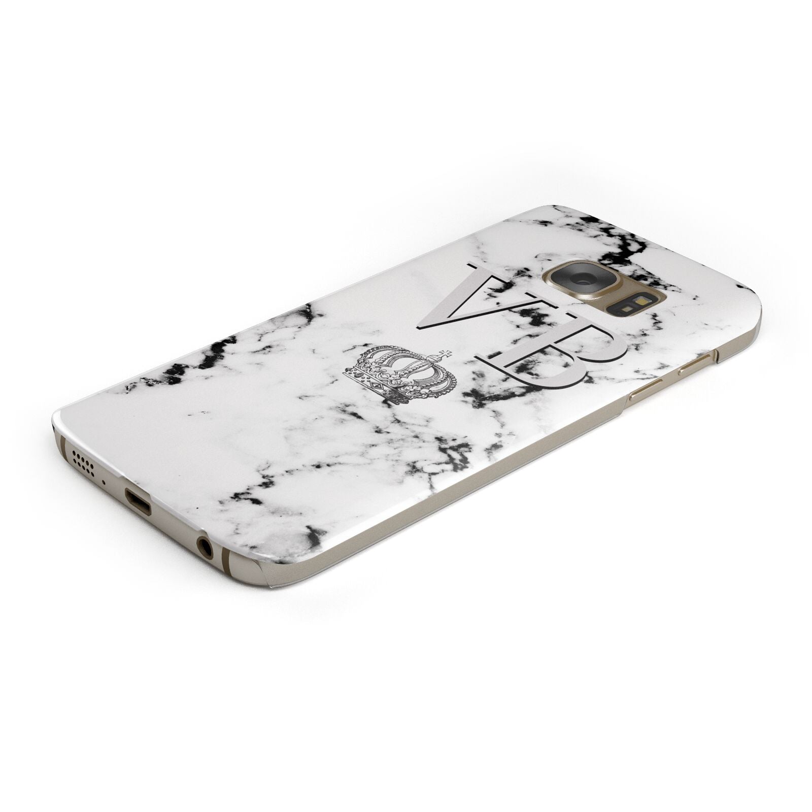 Personalised Crown Marble Initialed Grey Protective Samsung Galaxy Case Angled Image