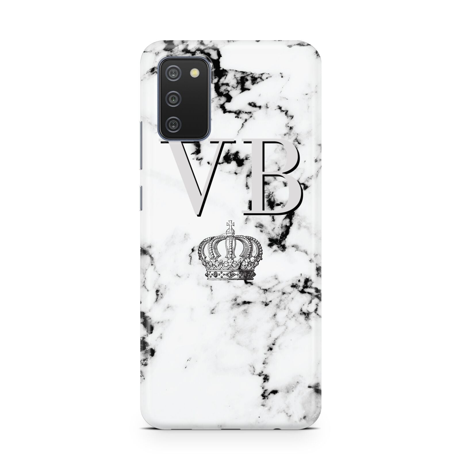 Personalised Crown Marble Initialed Grey Samsung A02s Case